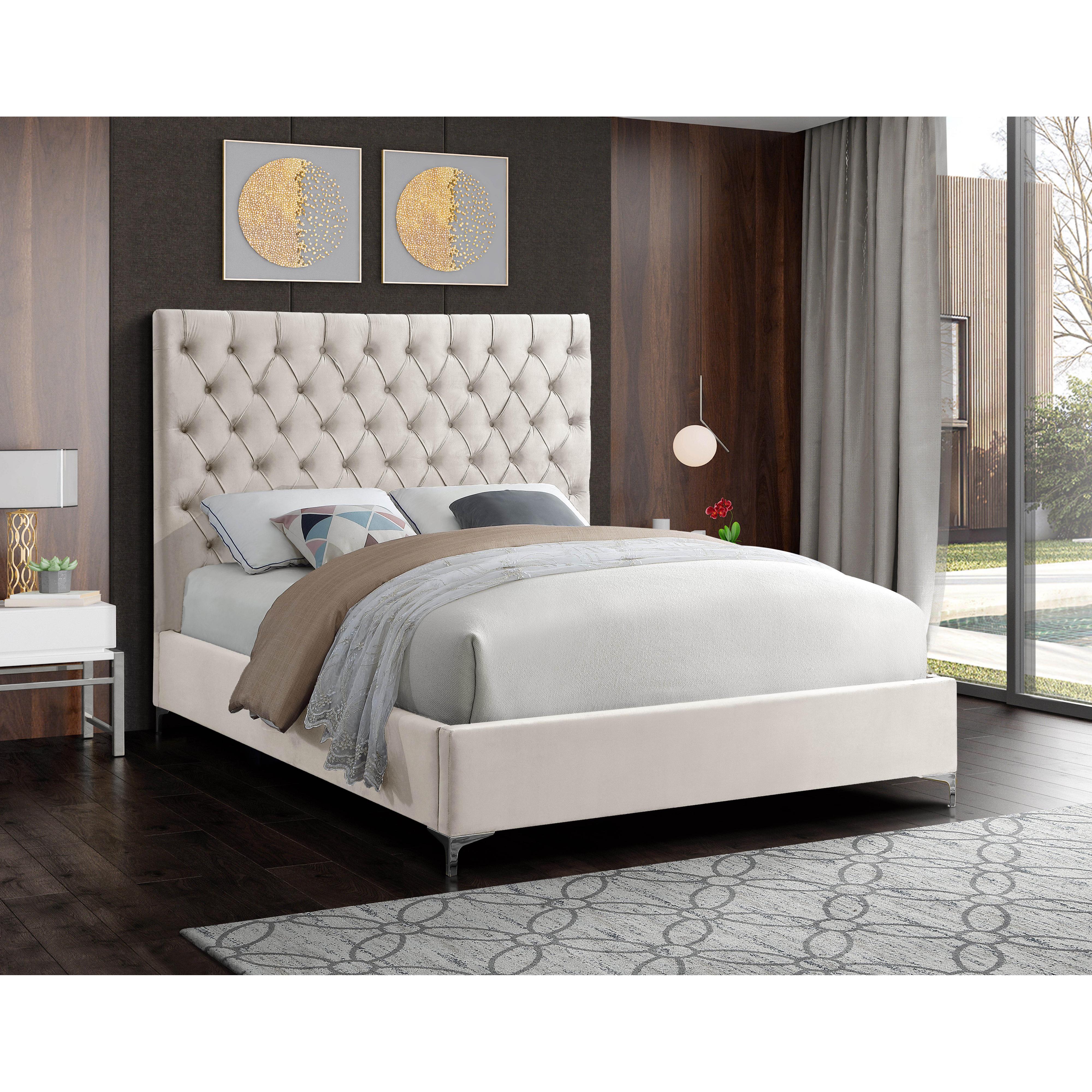 Meridian Cruz Cream Velvet King Bed