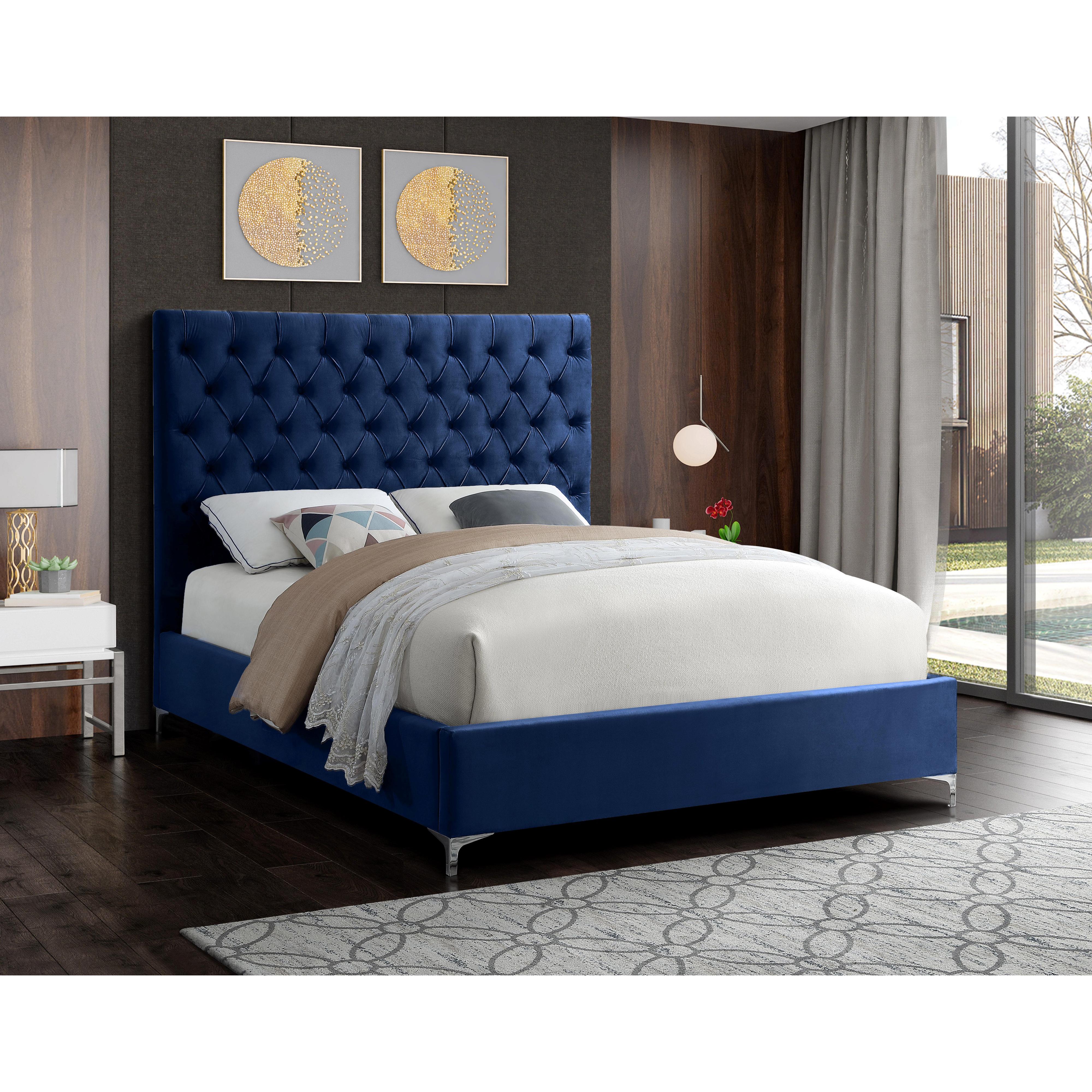Meridian Cruz Navy Velvet King Bed