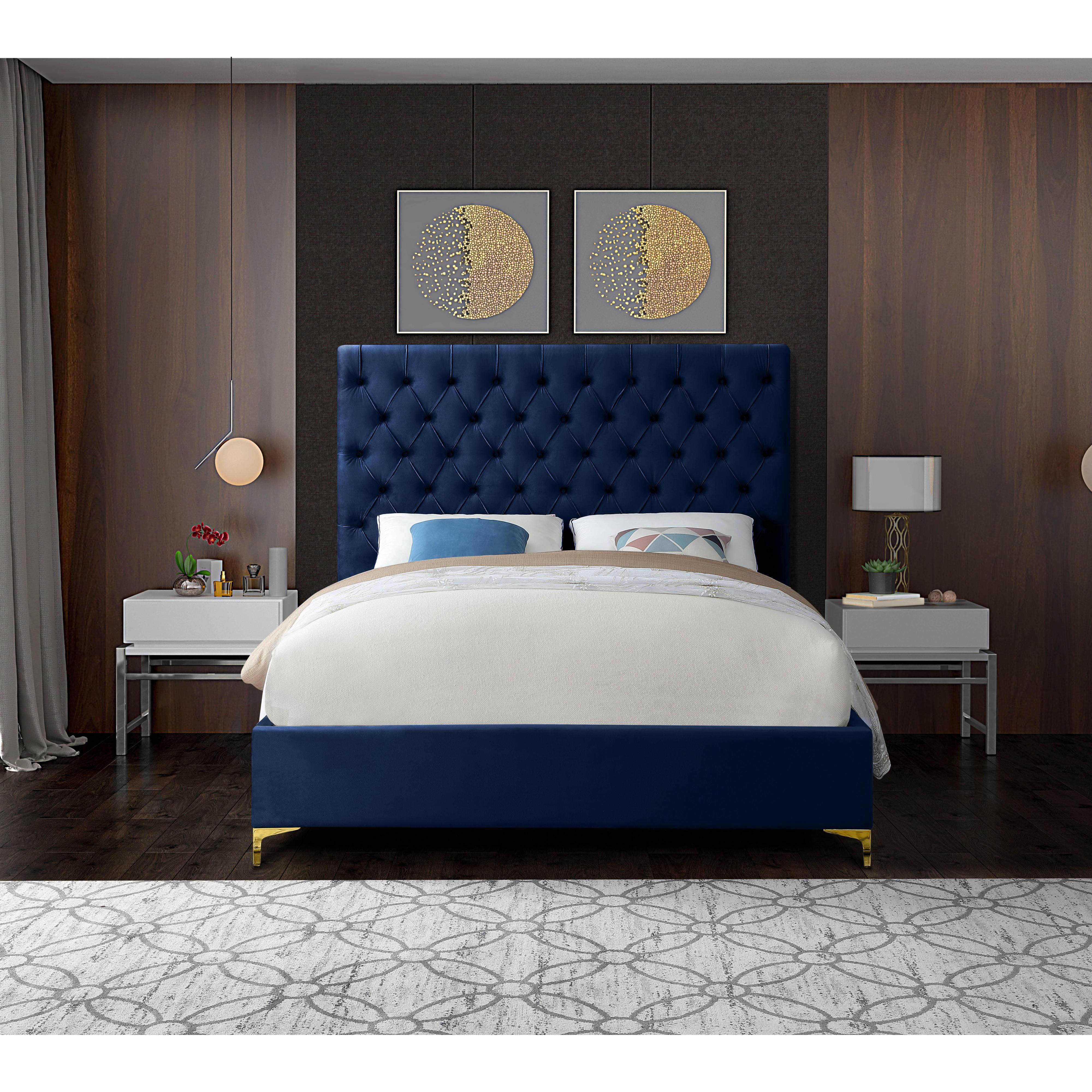 Meridian Cruz Navy Velvet King Bed
