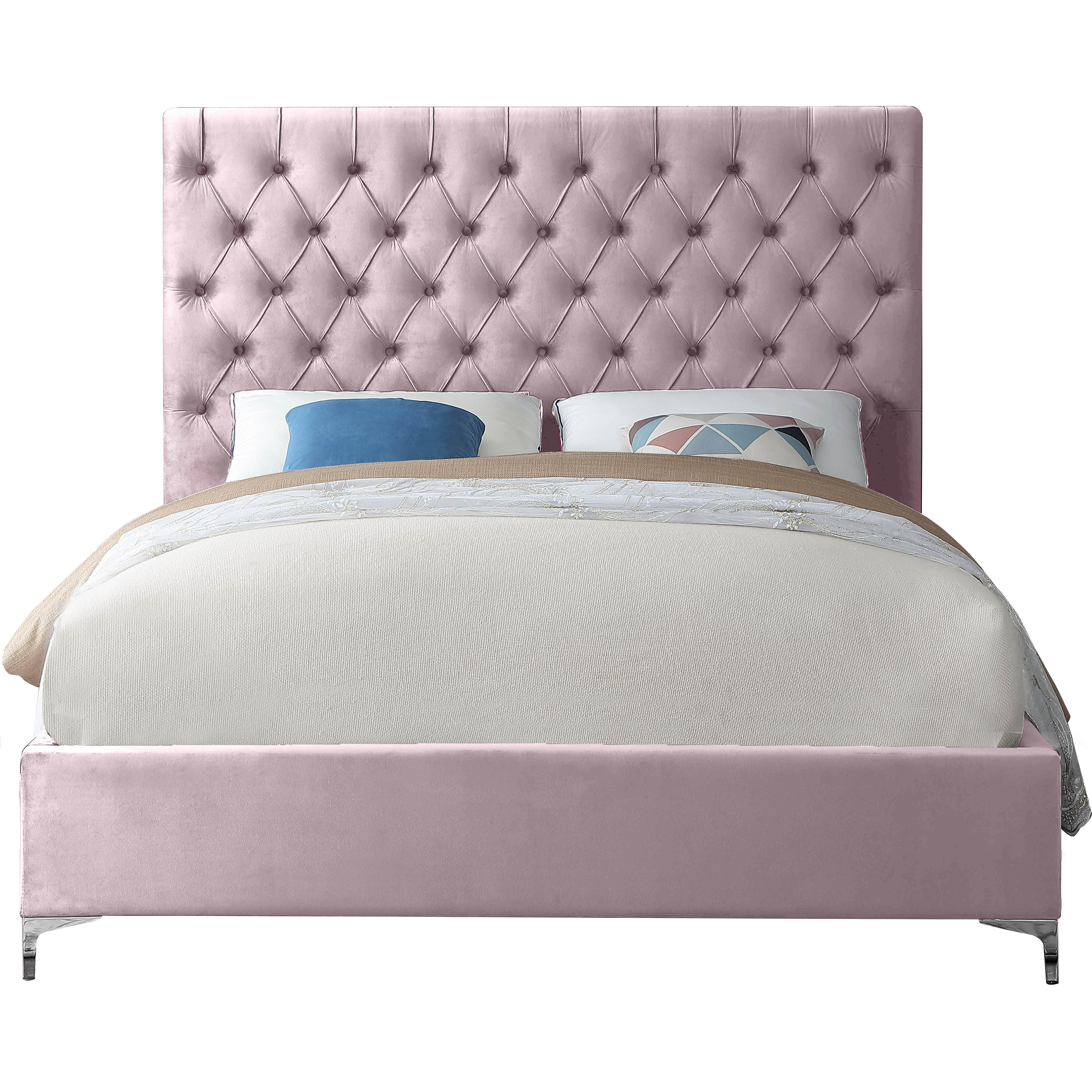 Meridian Cruz Pink Velvet King Bed