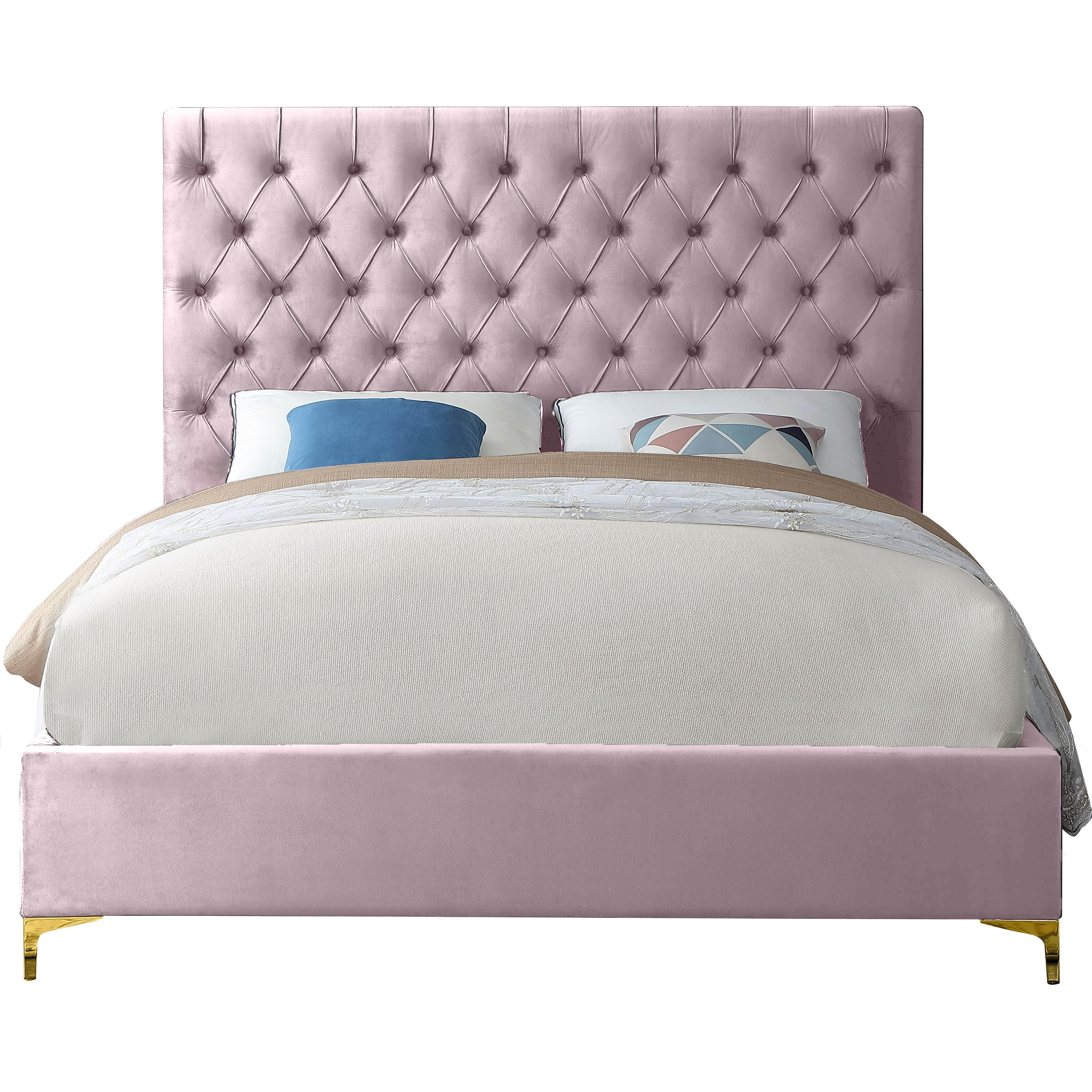 Meridian Cruz Pink Velvet King Bed