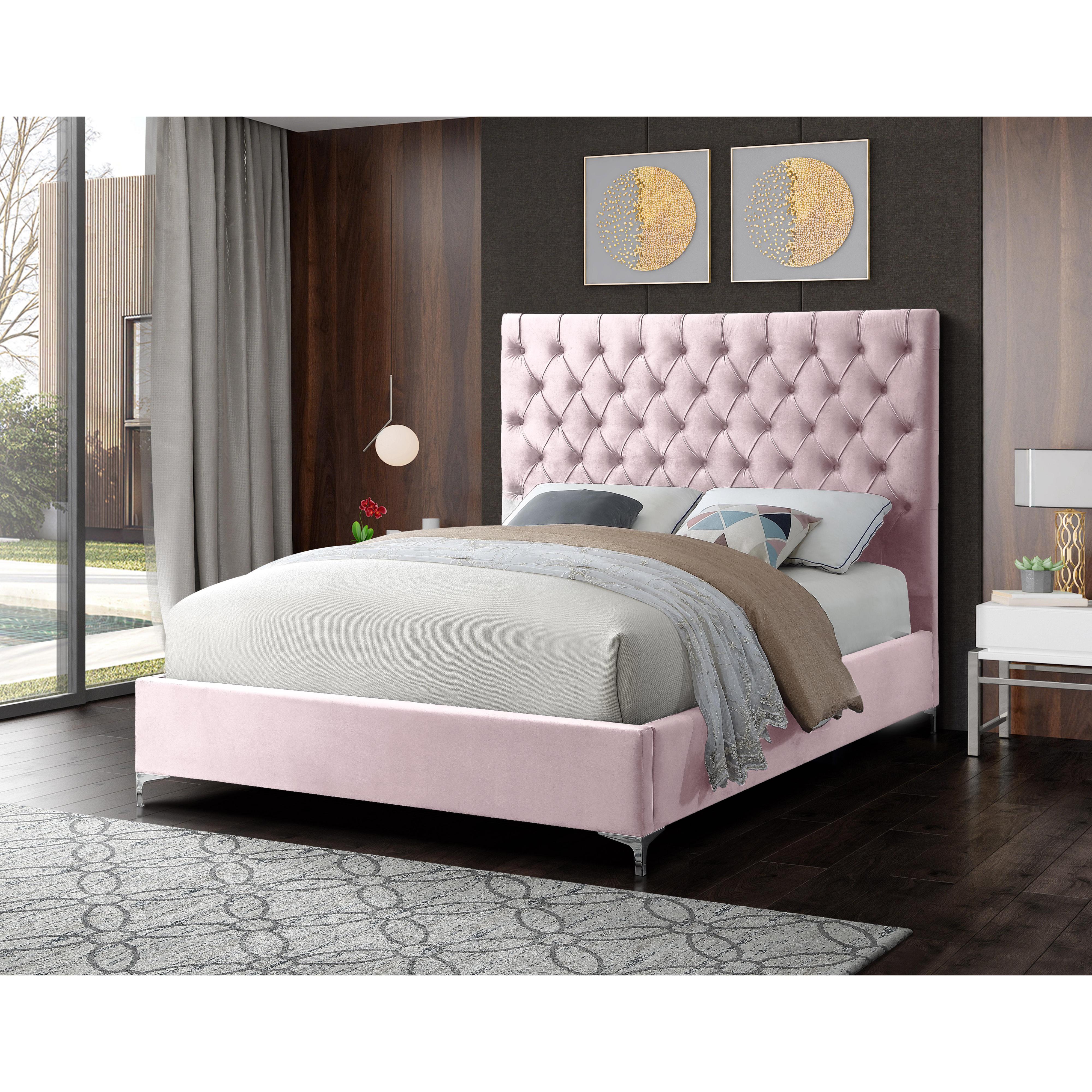 Meridian Cruz Pink Velvet King Bed