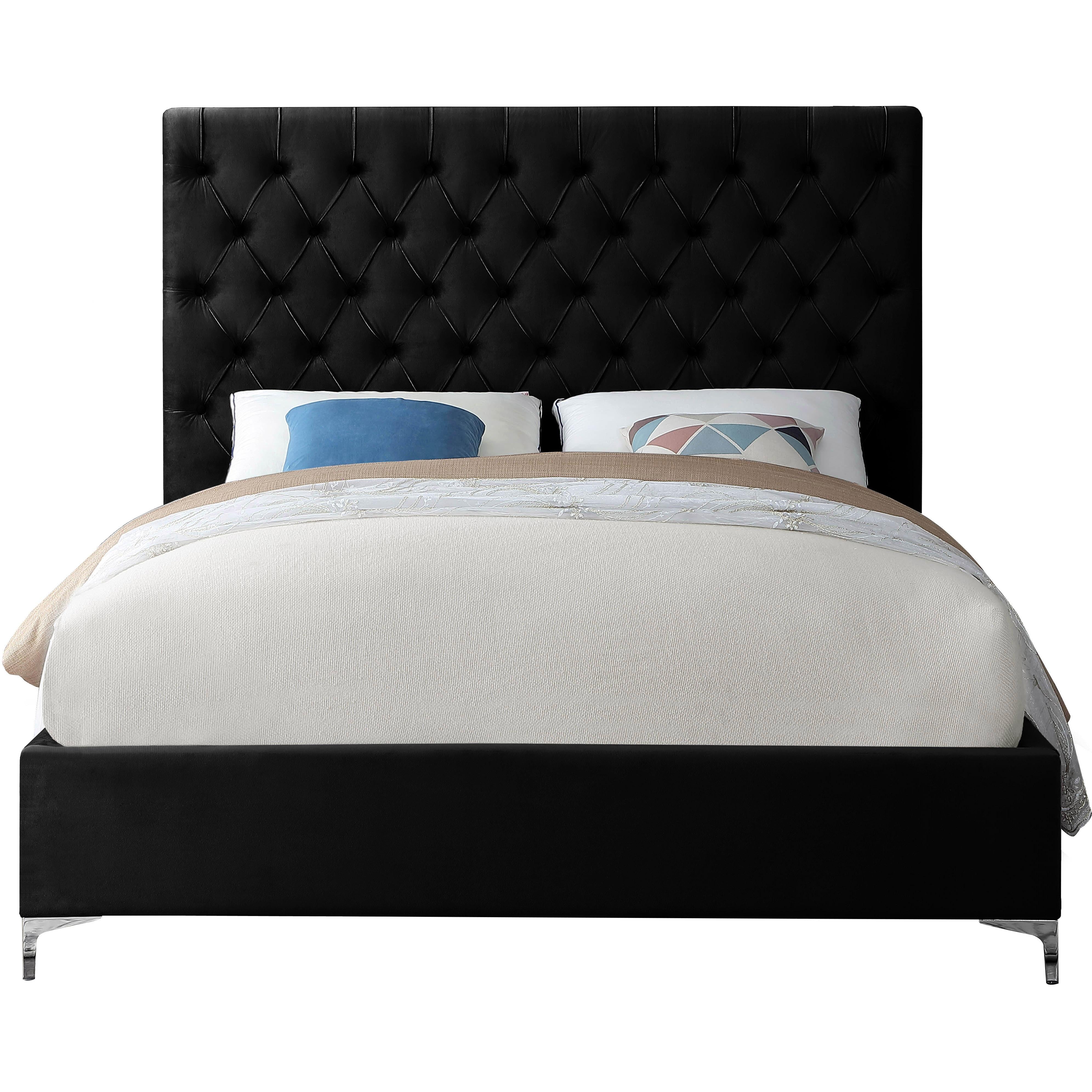 Meridian Cruz Black Velvet Queen Bed