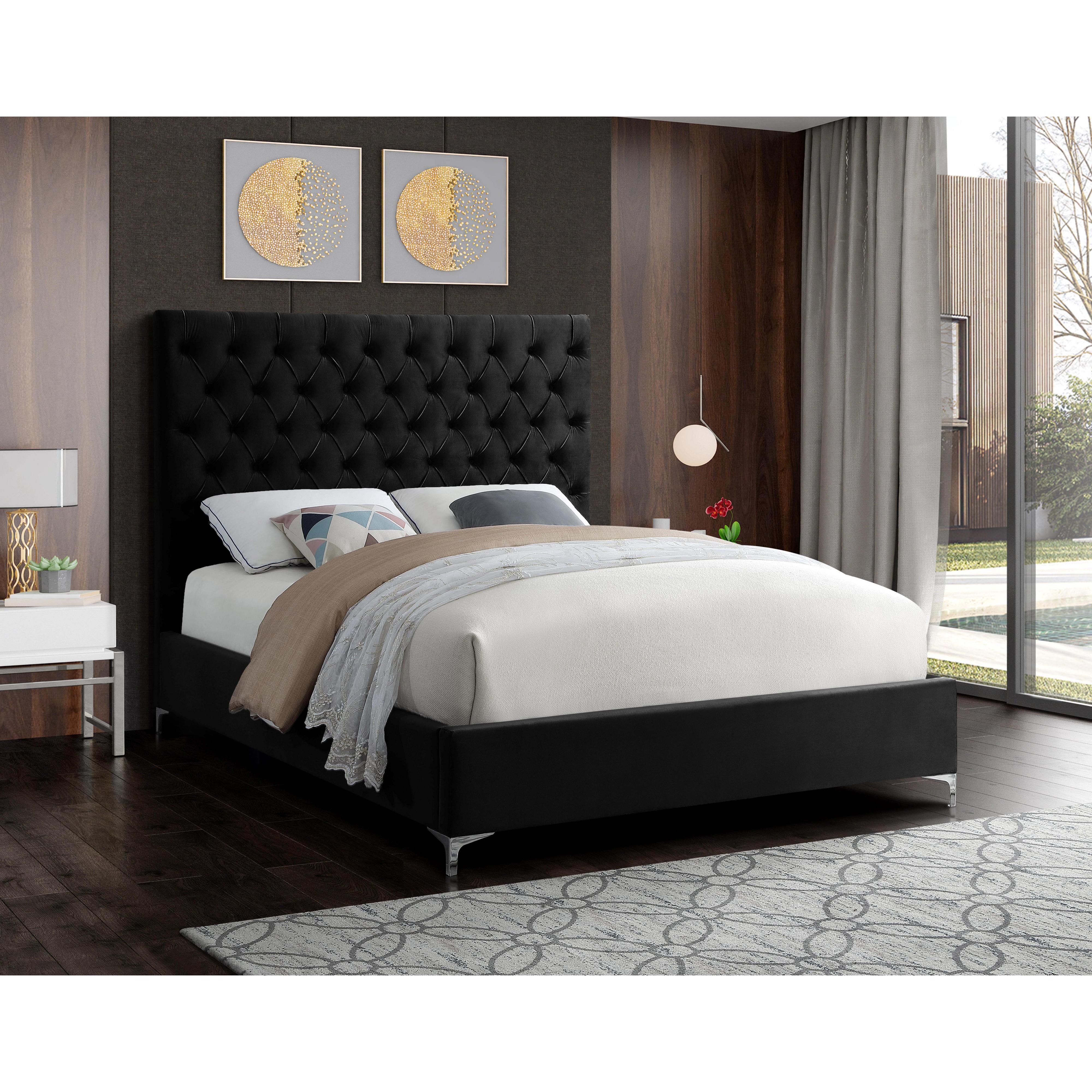 Meridian Cruz Black Velvet Queen Bed