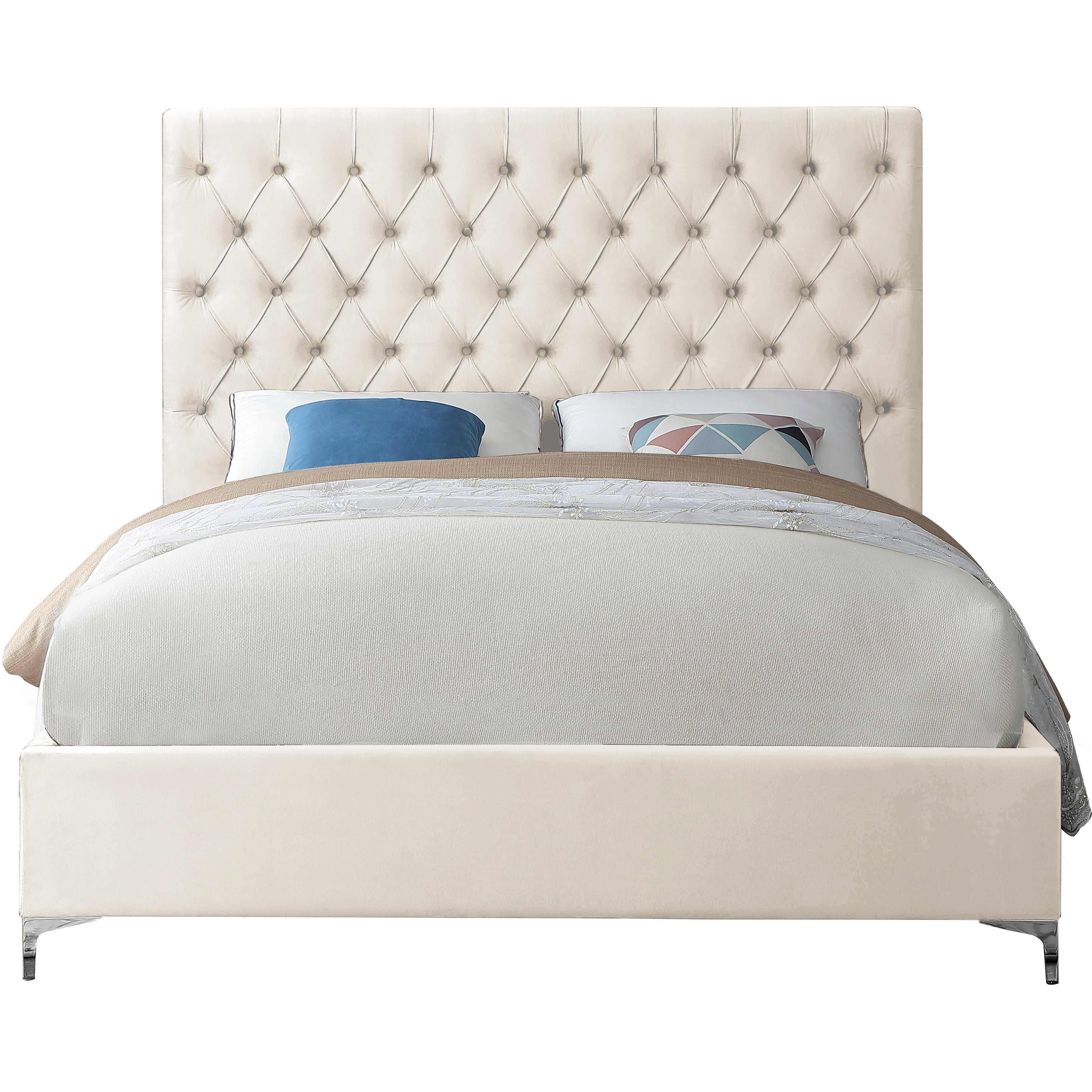 Meridian Cruz Cream Velvet Queen Bed