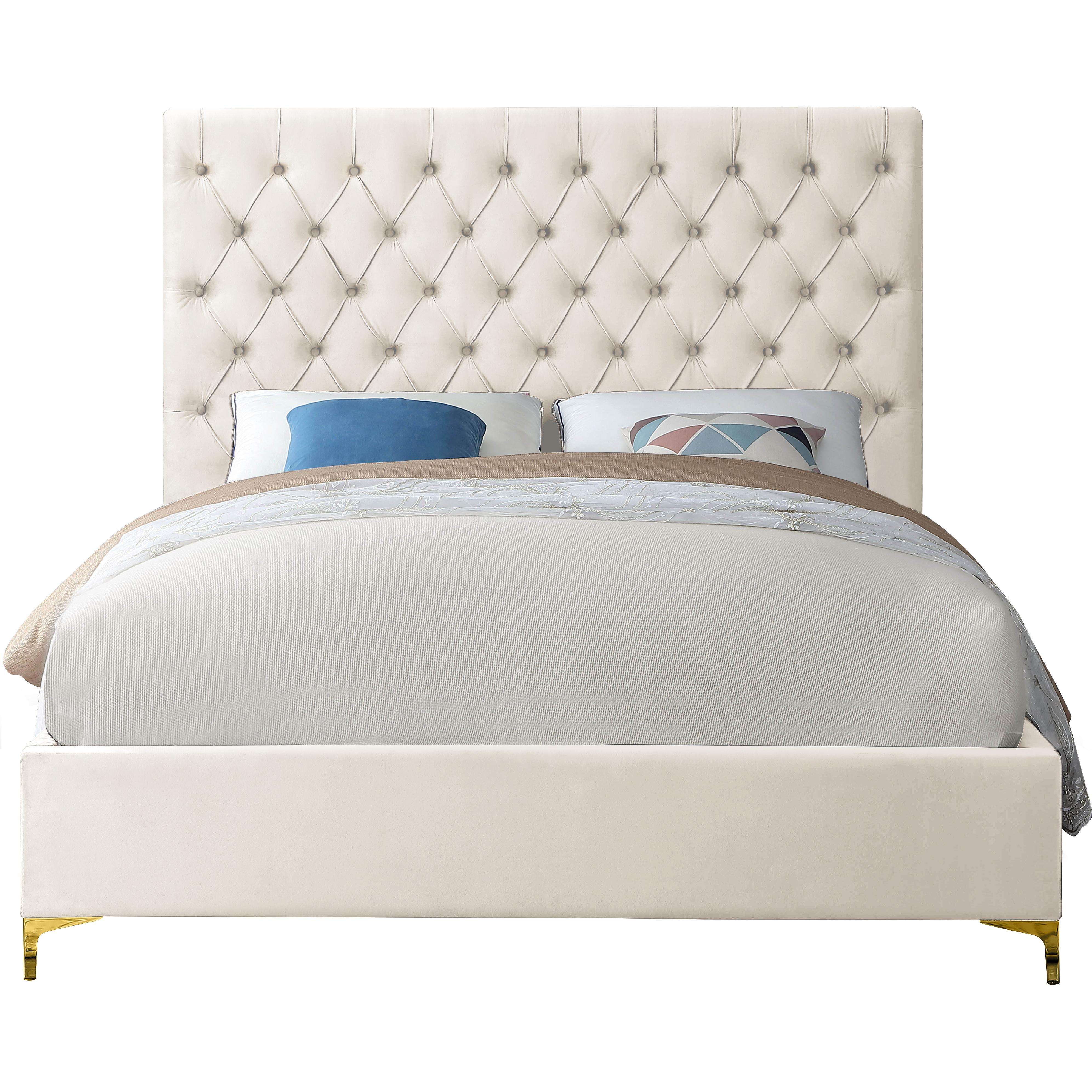Meridian Cruz Cream Velvet Queen Bed