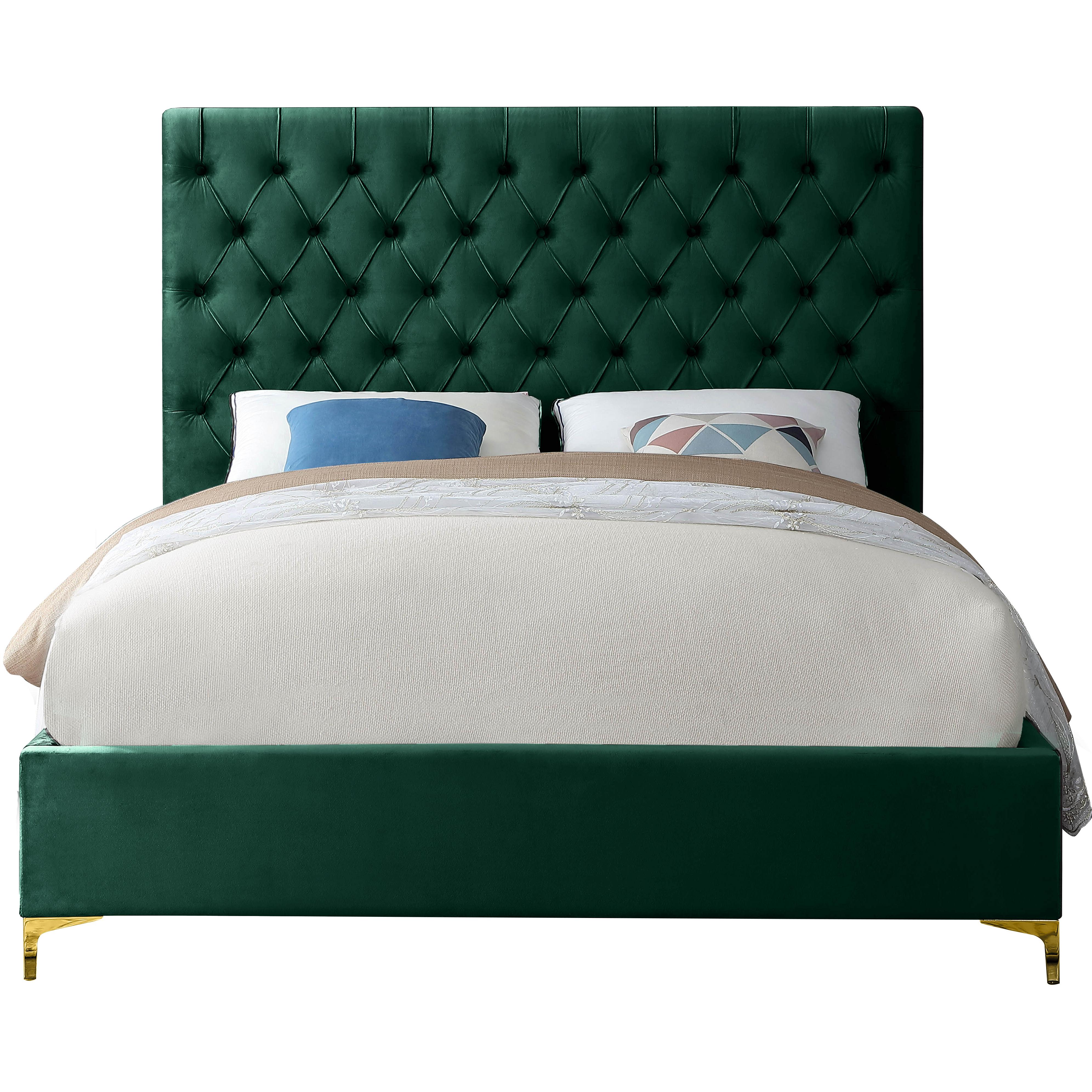 Meridian Cruz Green Velvet Queen Bed
