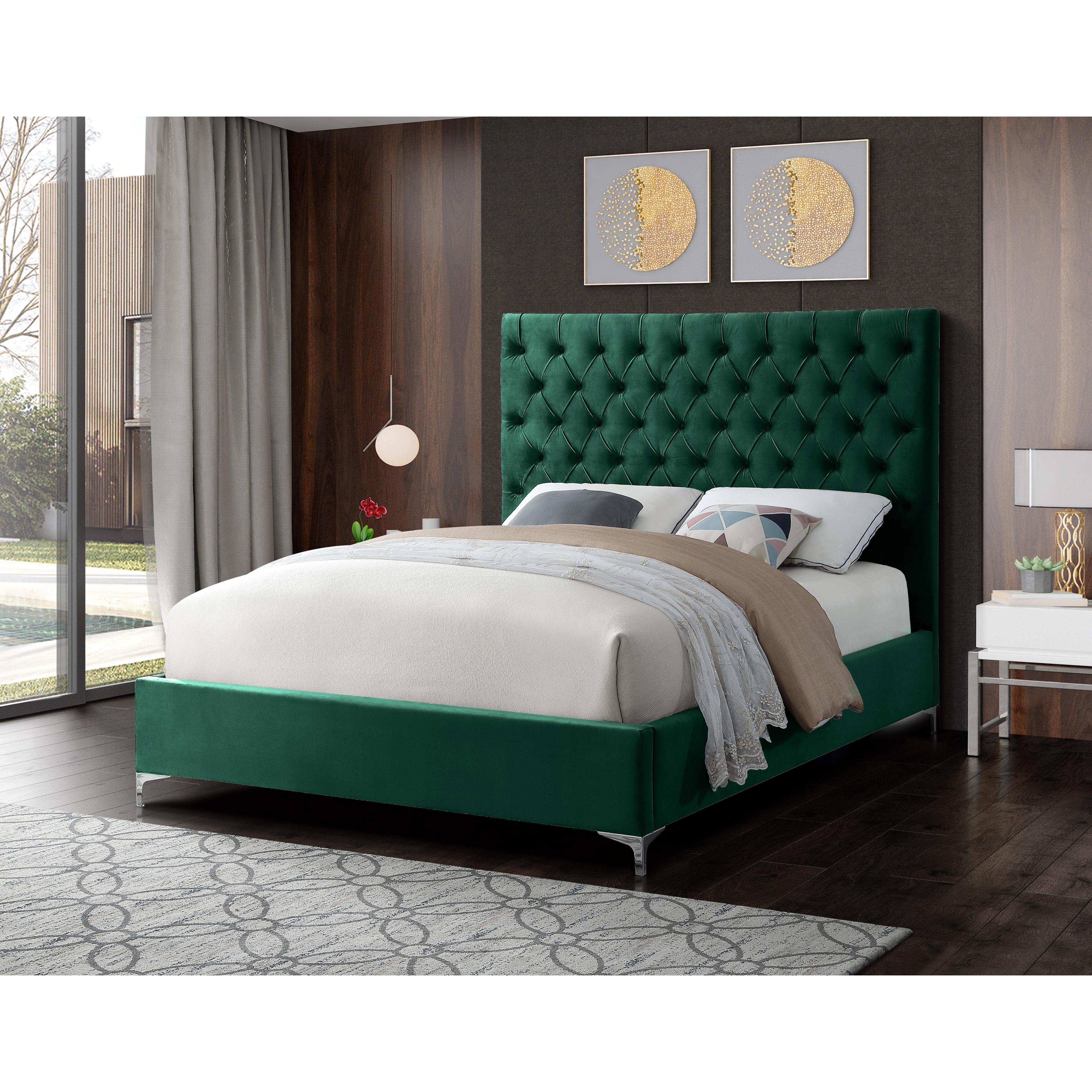 Meridian Cruz Green Velvet Queen Bed