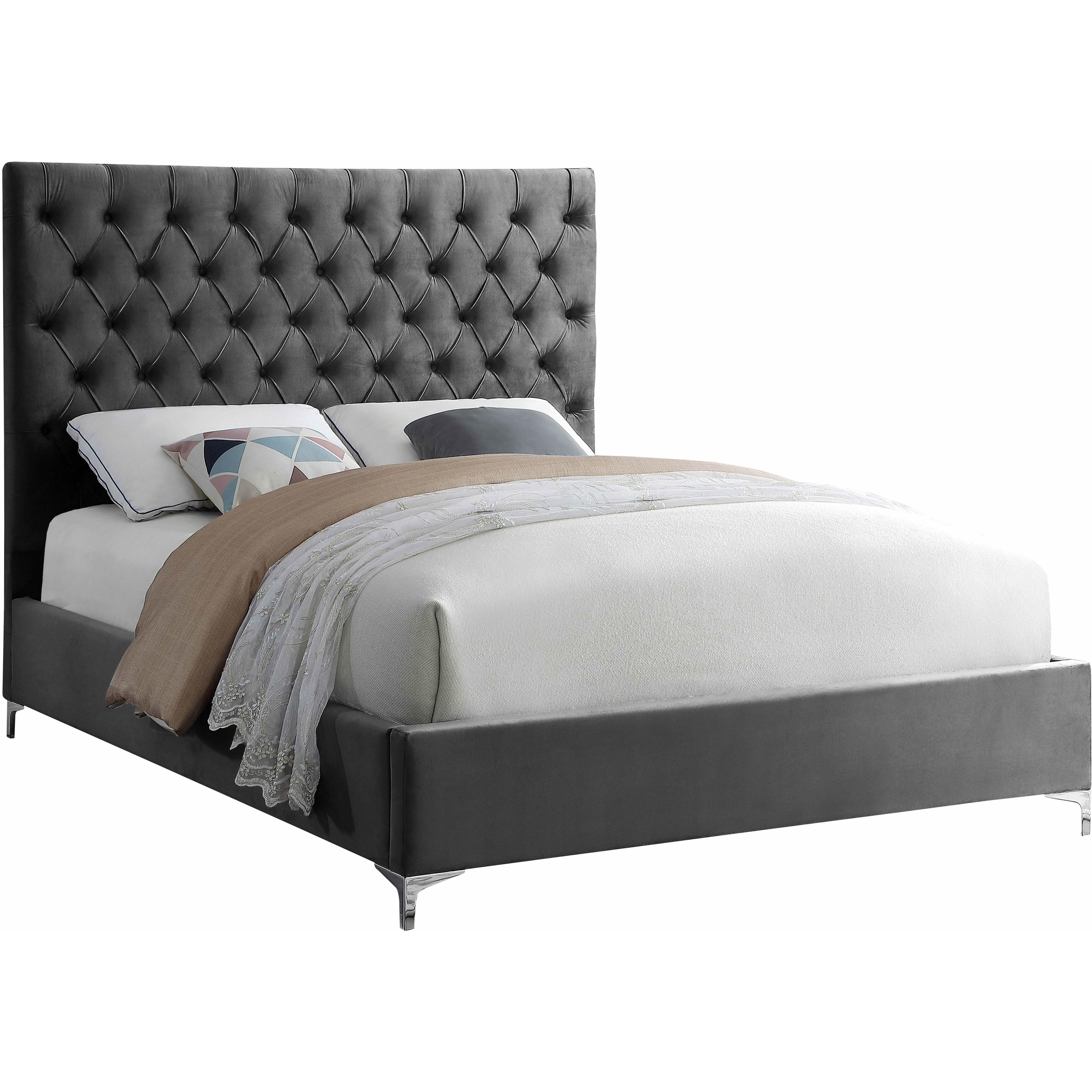 Meridian Cruz Grey Velvet Queen Bed