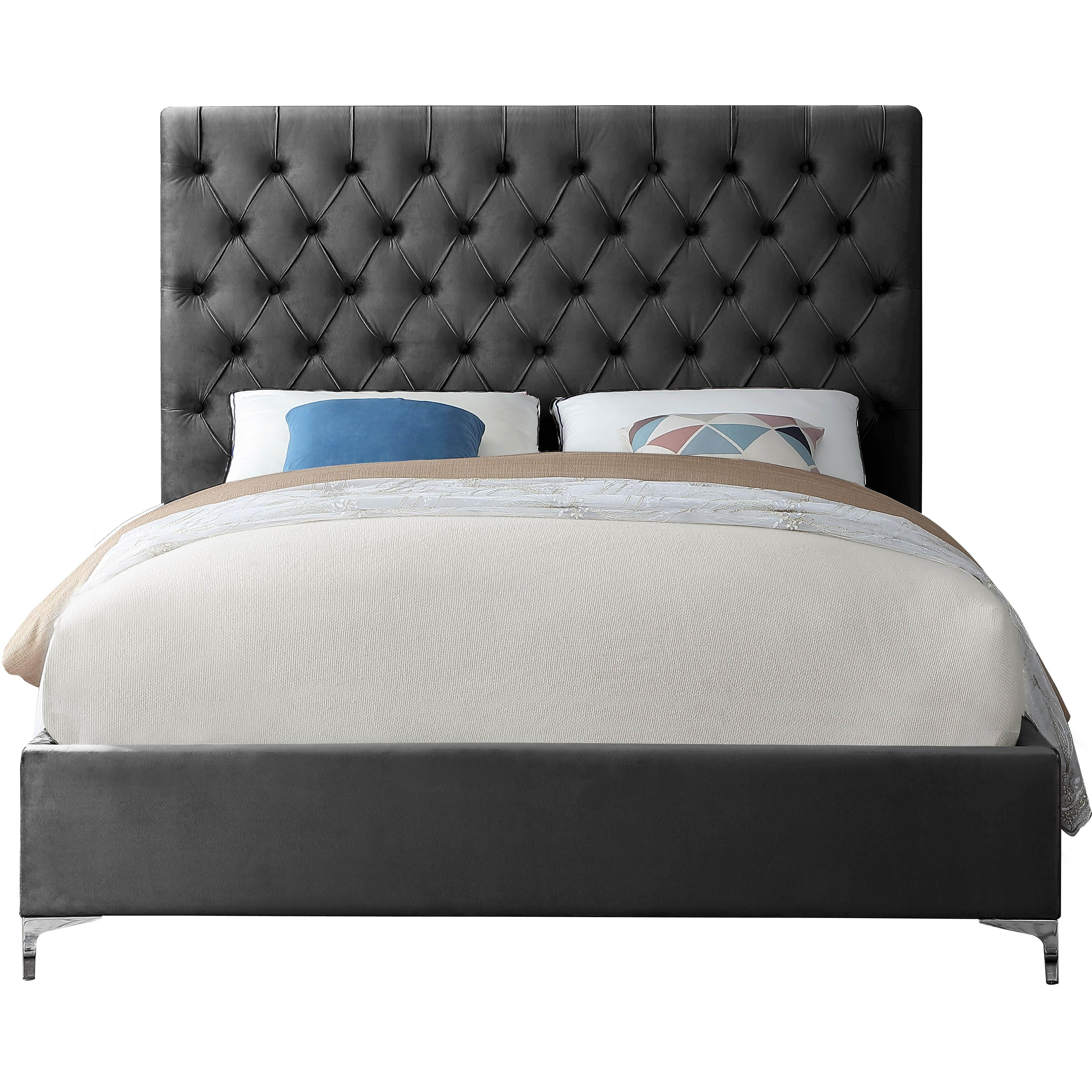 Meridian Cruz Grey Velvet Queen Bed