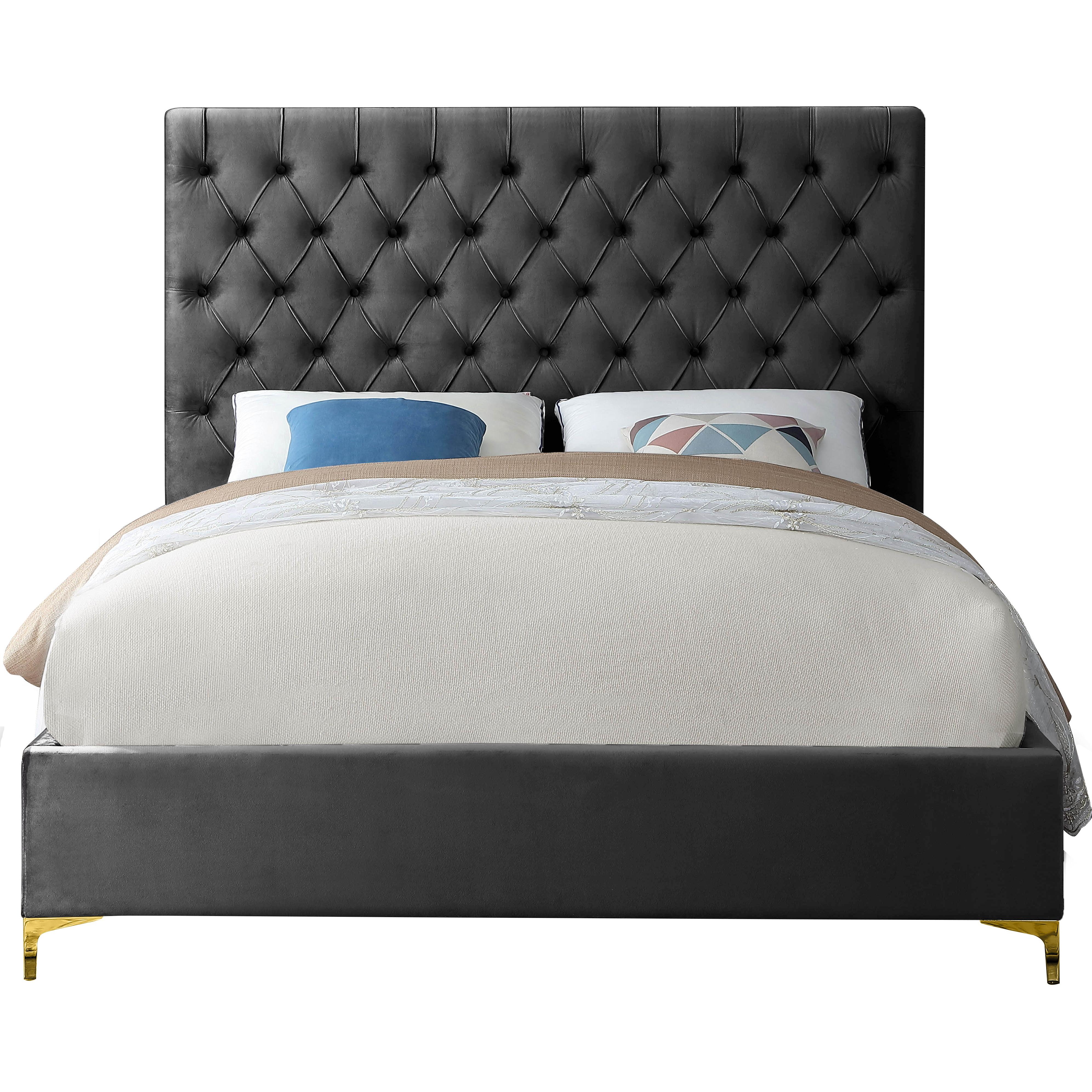 Meridian Cruz Grey Velvet Queen Bed