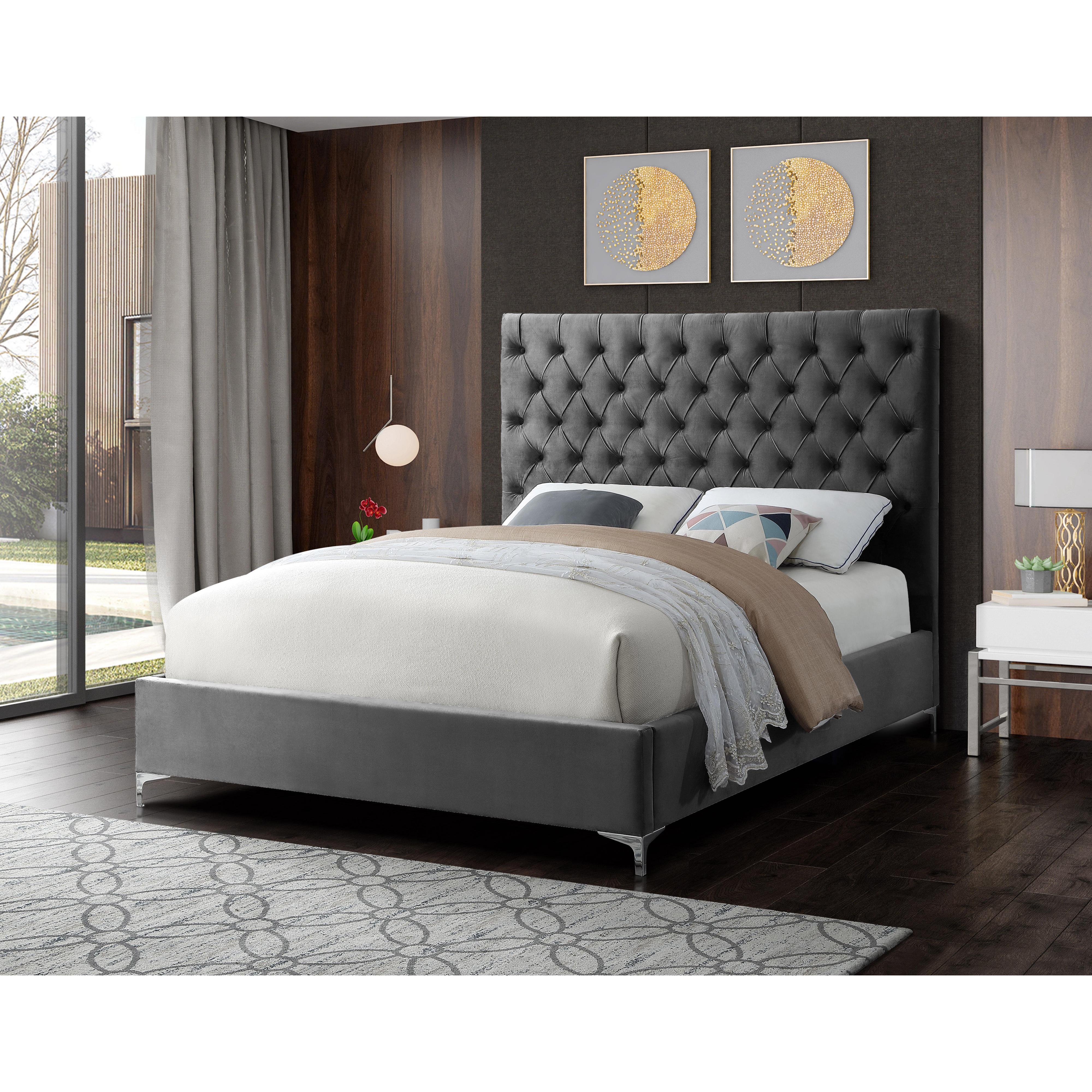 Meridian Cruz Grey Velvet Queen Bed