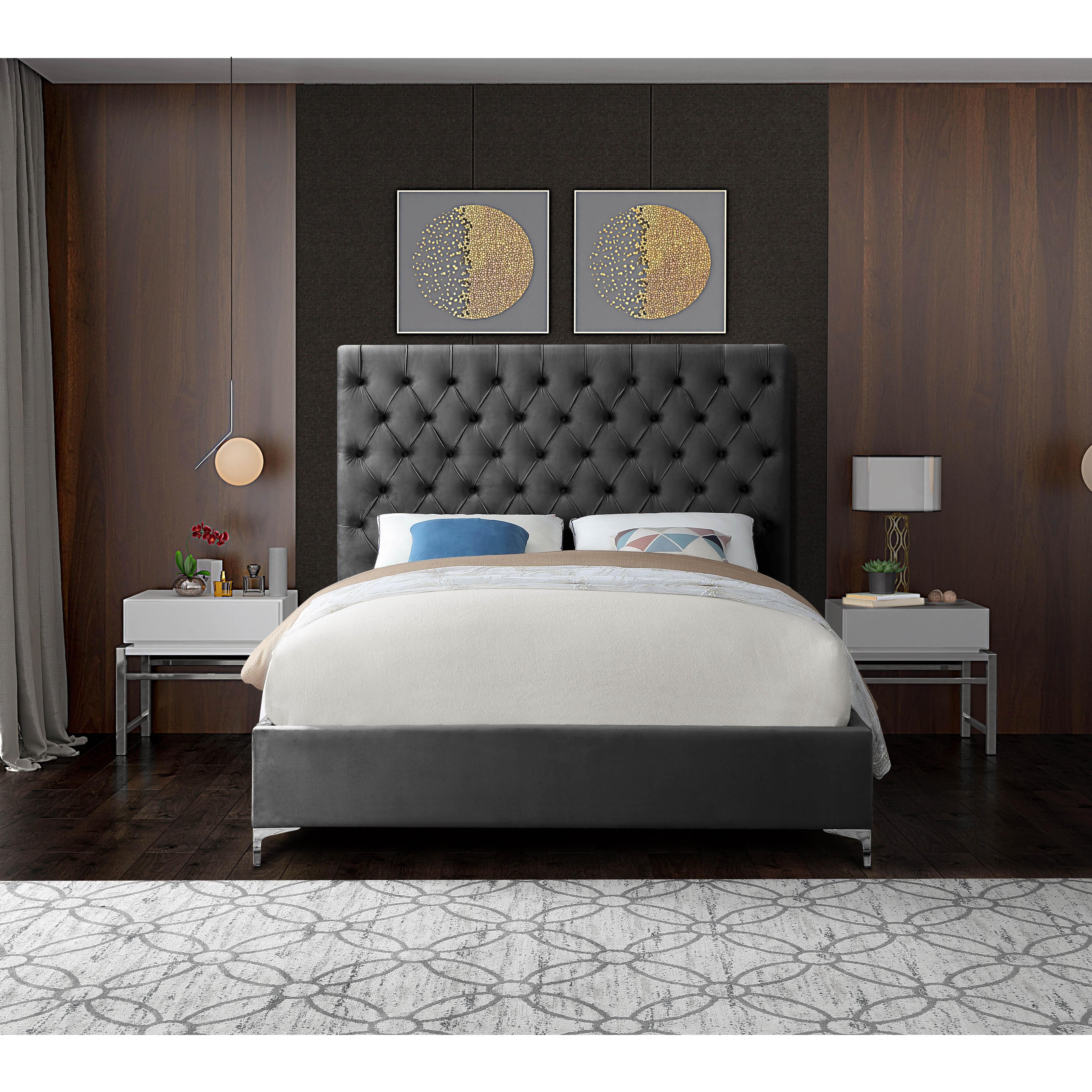 Meridian Cruz Grey Velvet Queen Bed