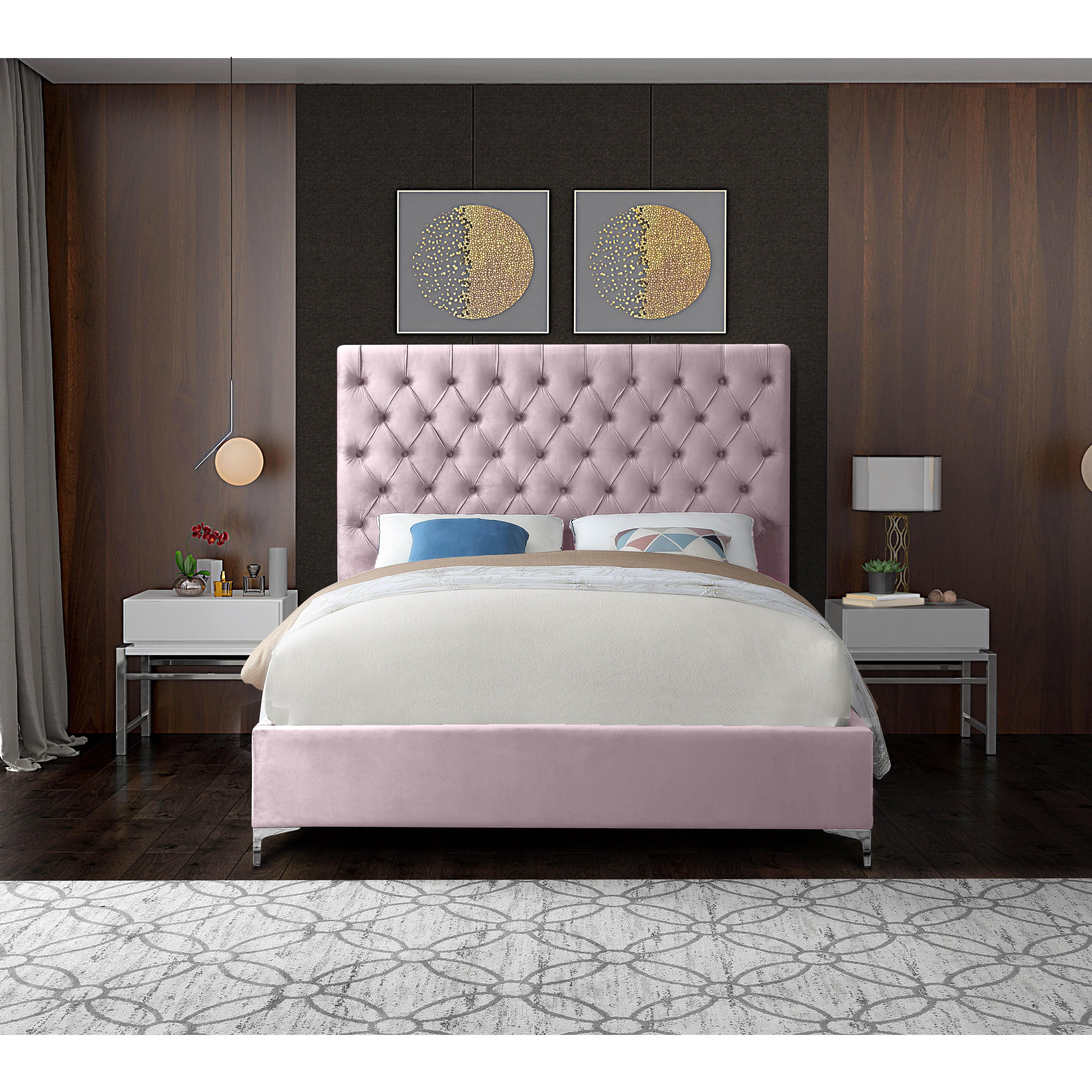 Meridian Cruz Pink Velvet Queen Bed