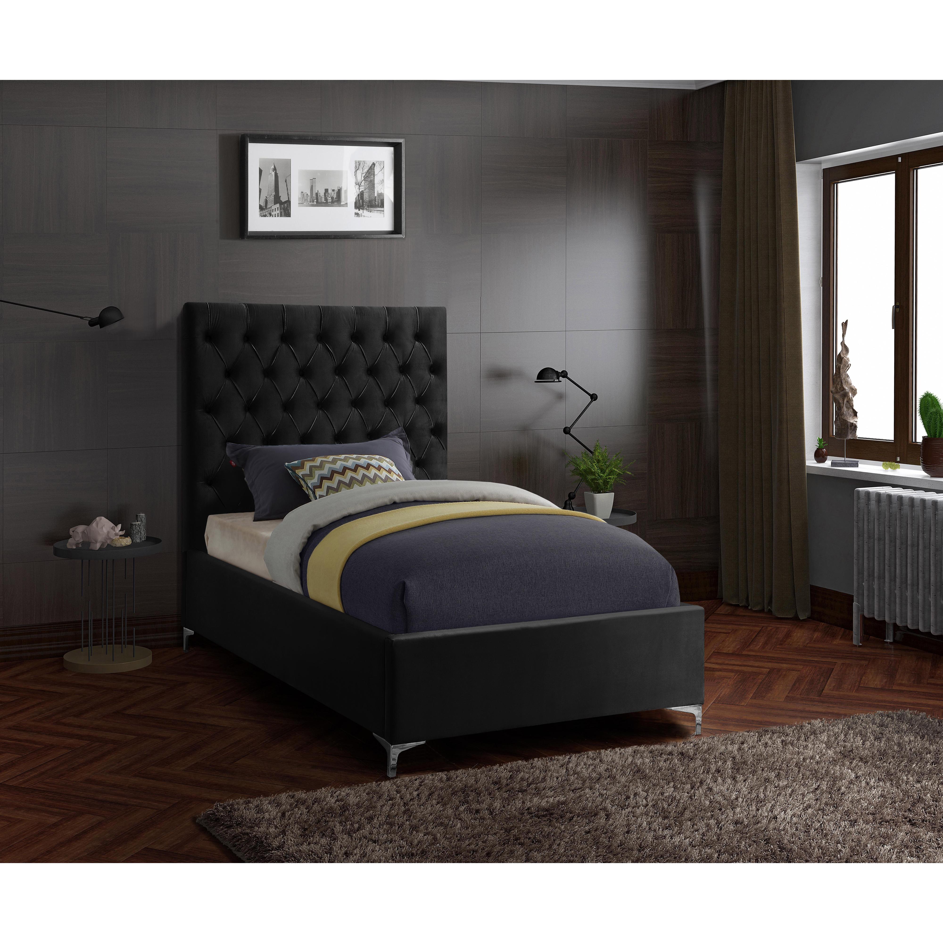 Meridian Cruz Black Velvet Twin Bed