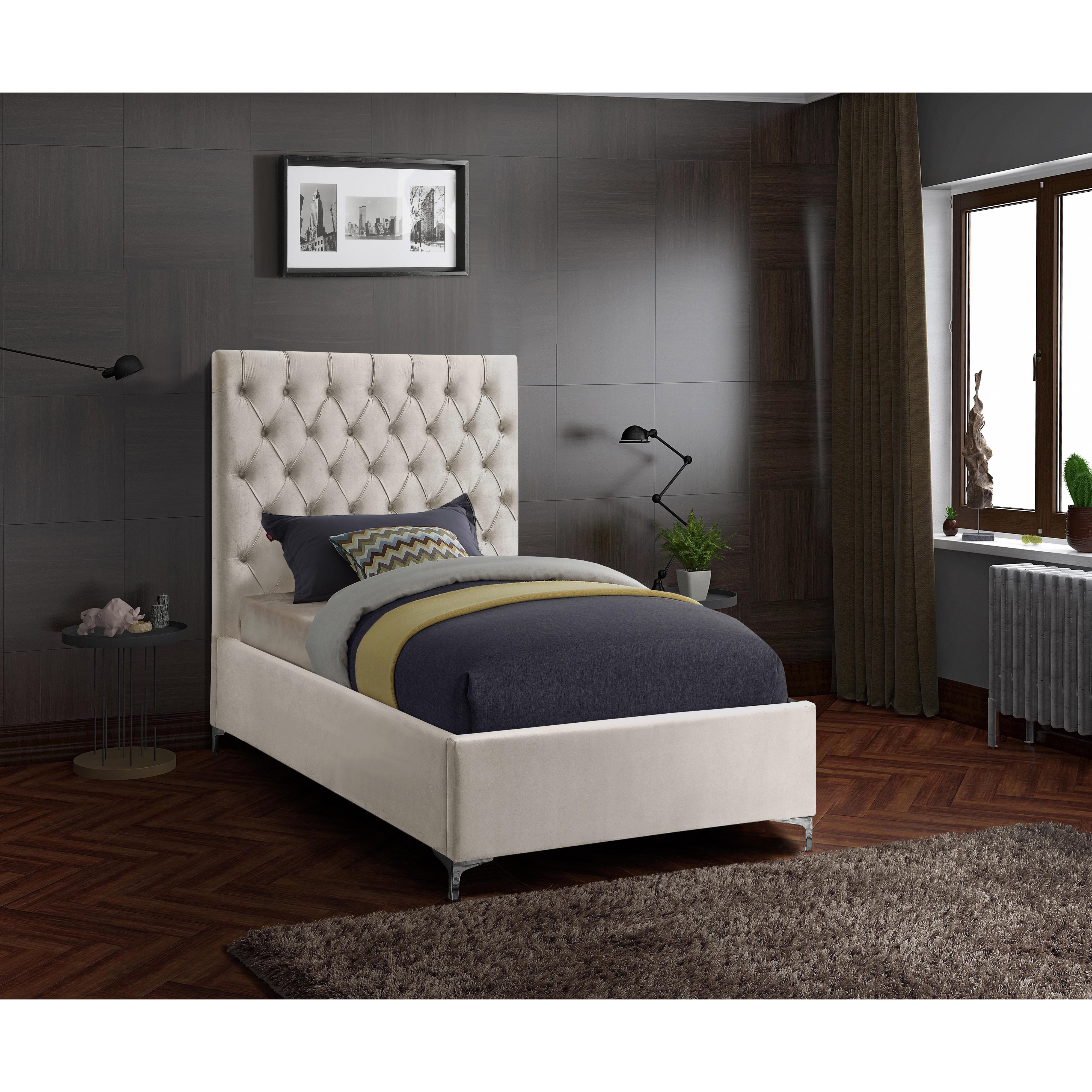Meridian Cruz Cream Velvet Twin Bed