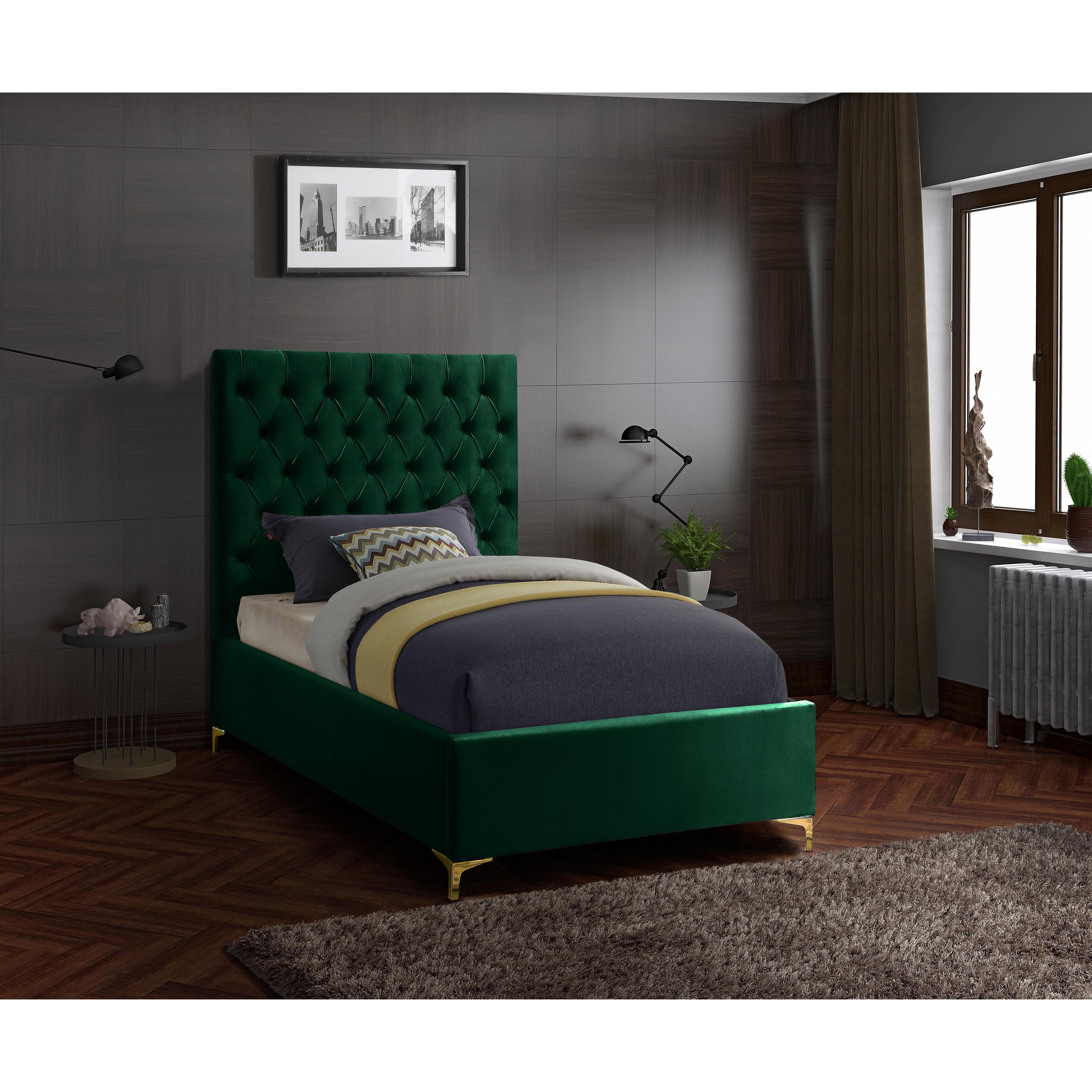 Meridian Cruz Green Velvet Twin Bed