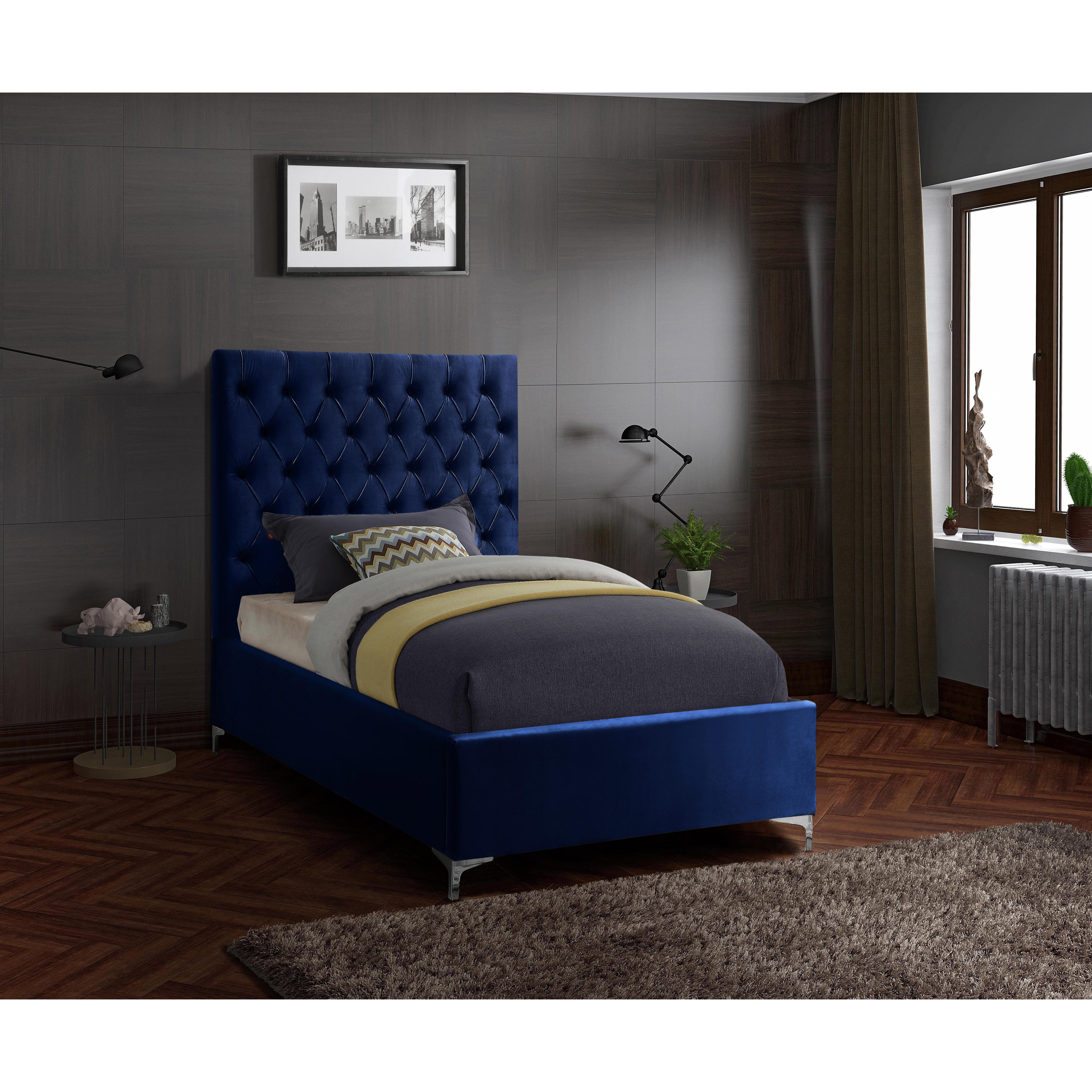 Meridian Cruz Navy Velvet Twin Bed