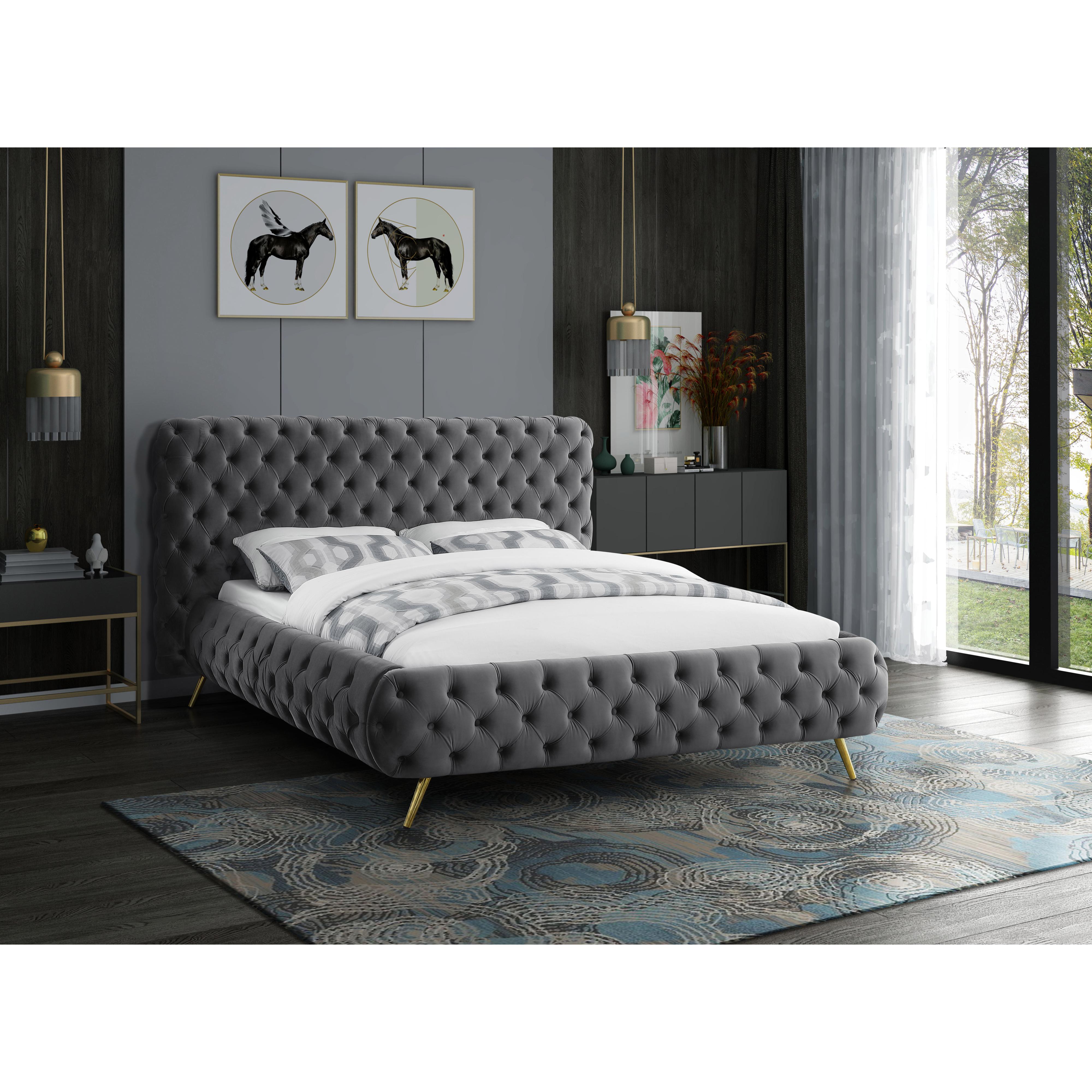 Meridian Delano Grey Velvet Queen Bed