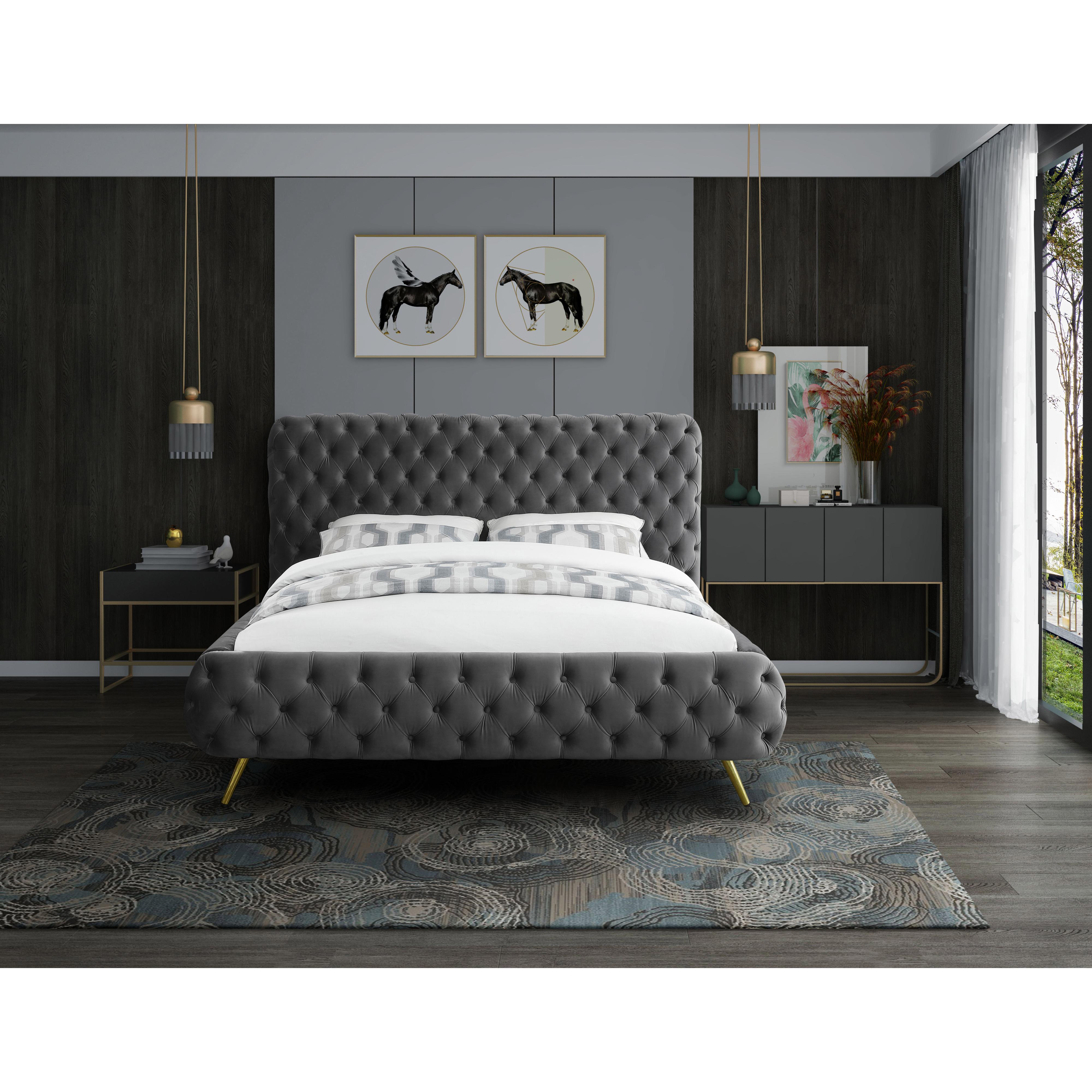 Meridian Delano Grey Velvet Queen Bed