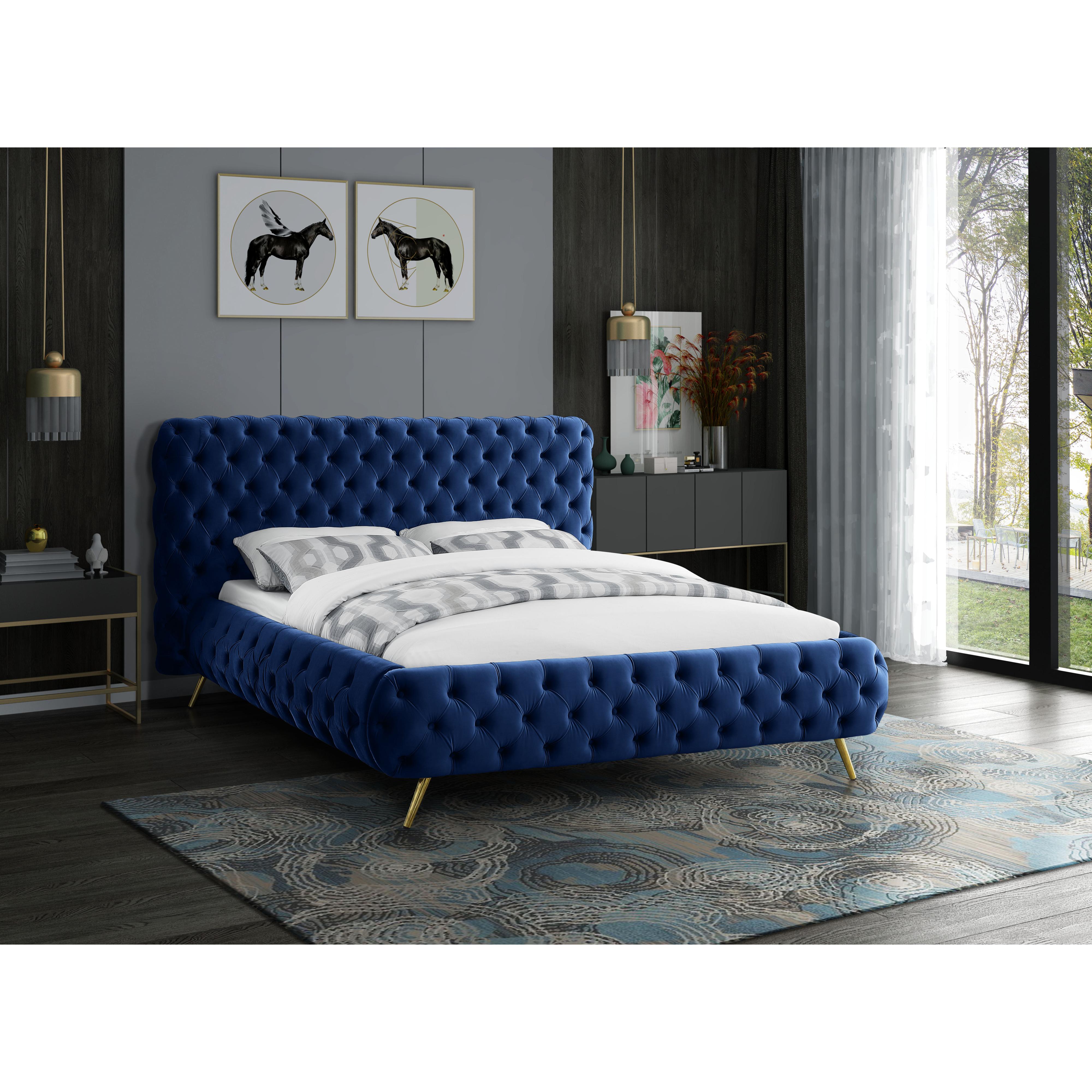 Meridian Delano Navy Velvet Queen Bed