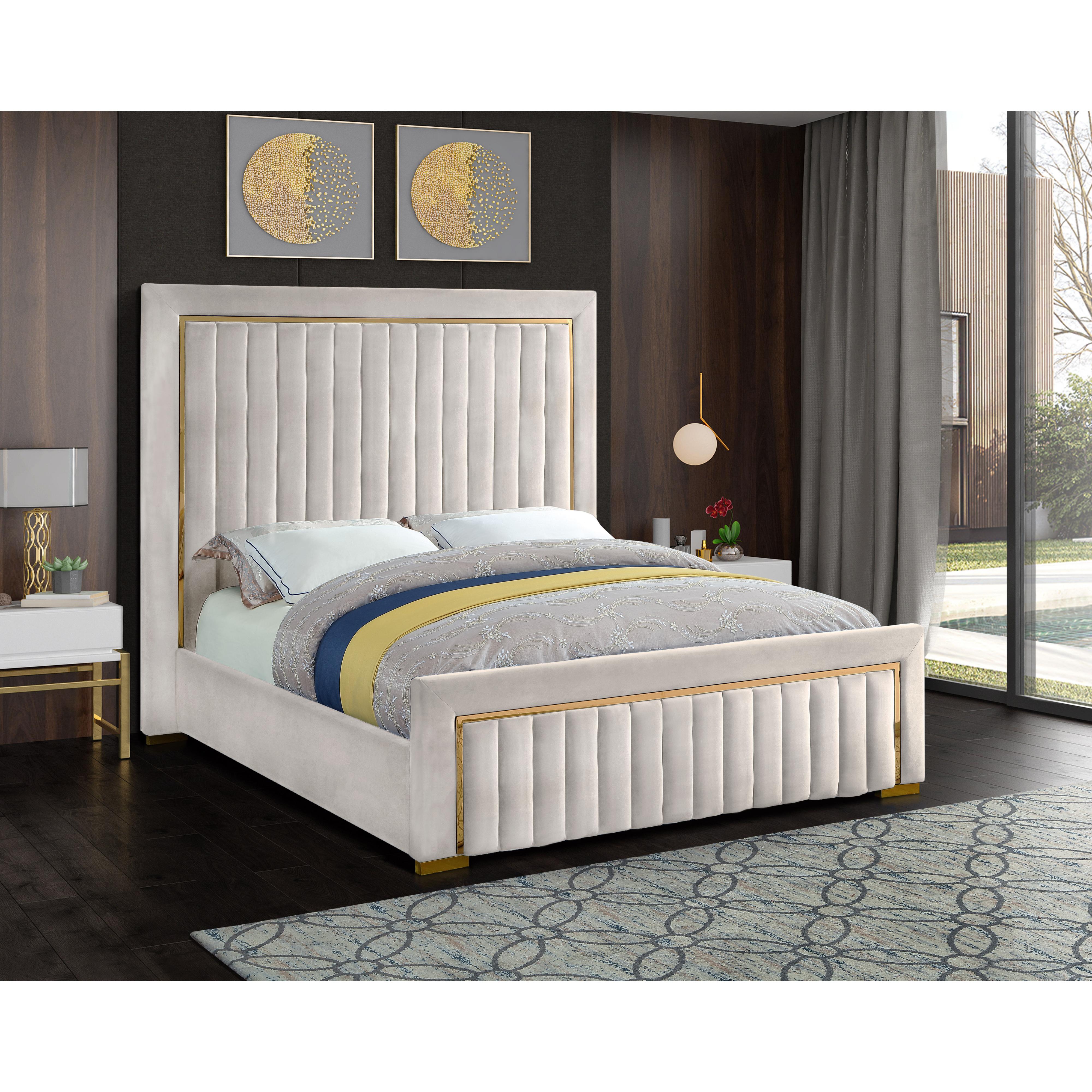 Meridian Dolce Cream Velvet King Bed (3 Boxes)