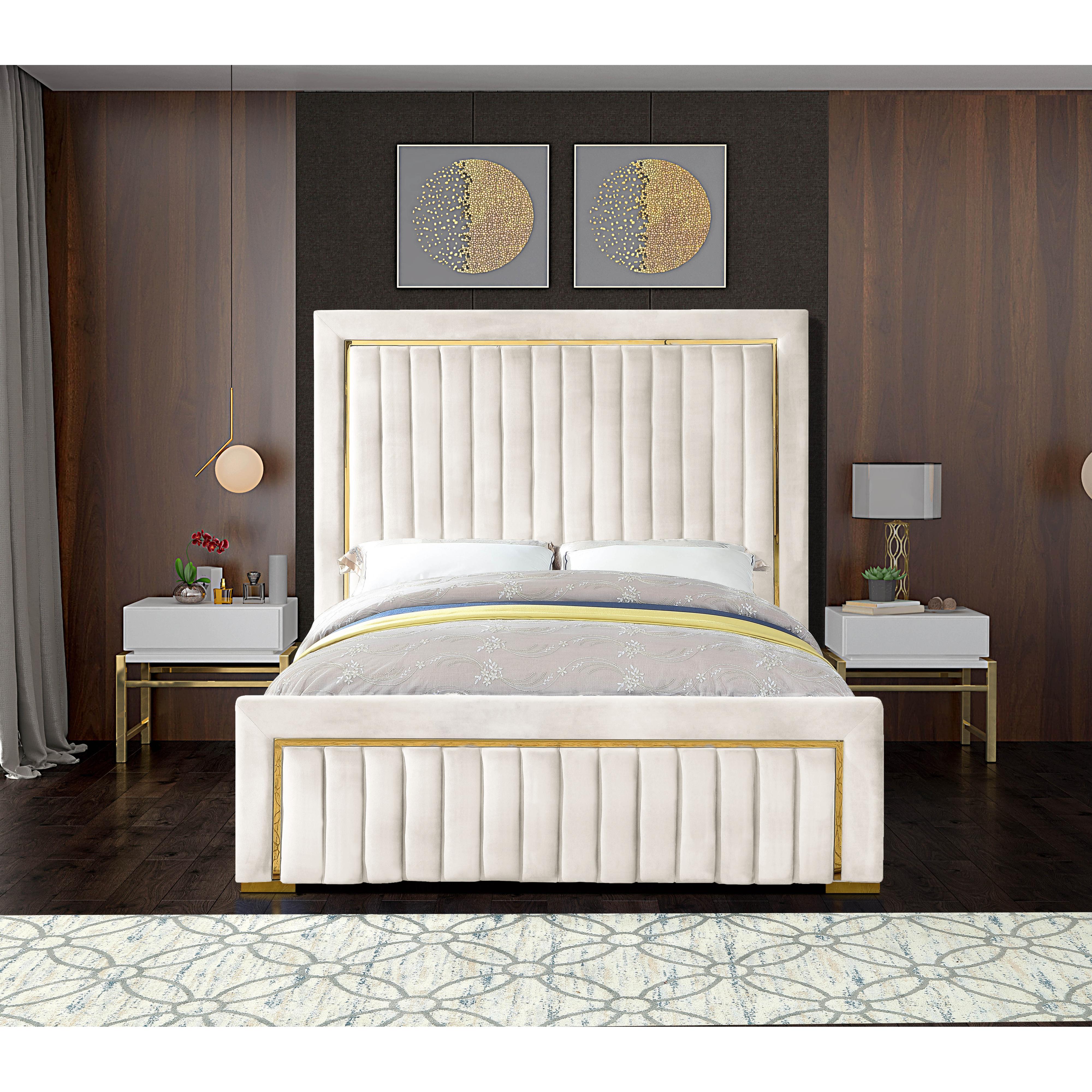 Meridian Dolce Cream Velvet King Bed (3 Boxes)