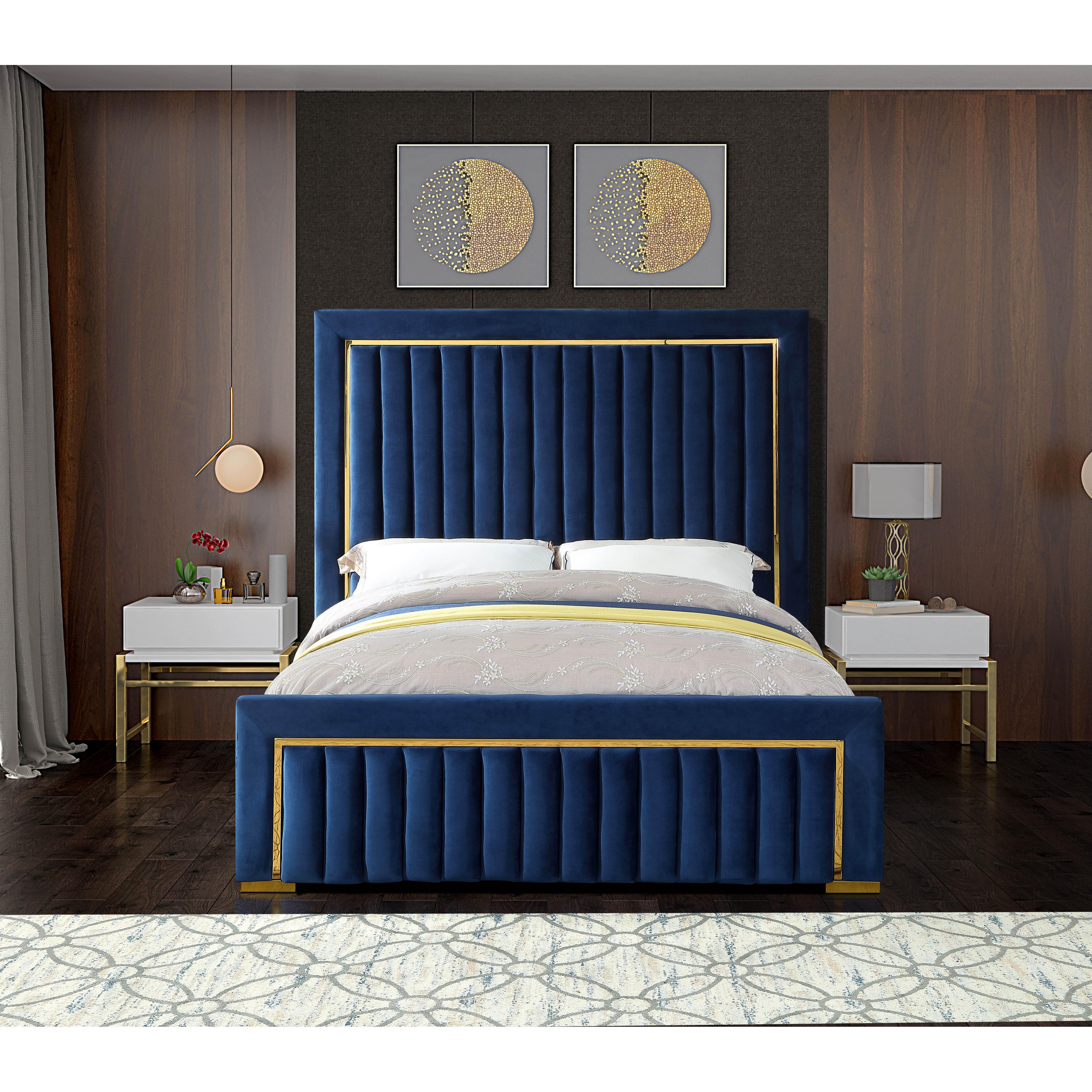 Meridian Dolce Navy Velvet King Bed (3 Boxes)
