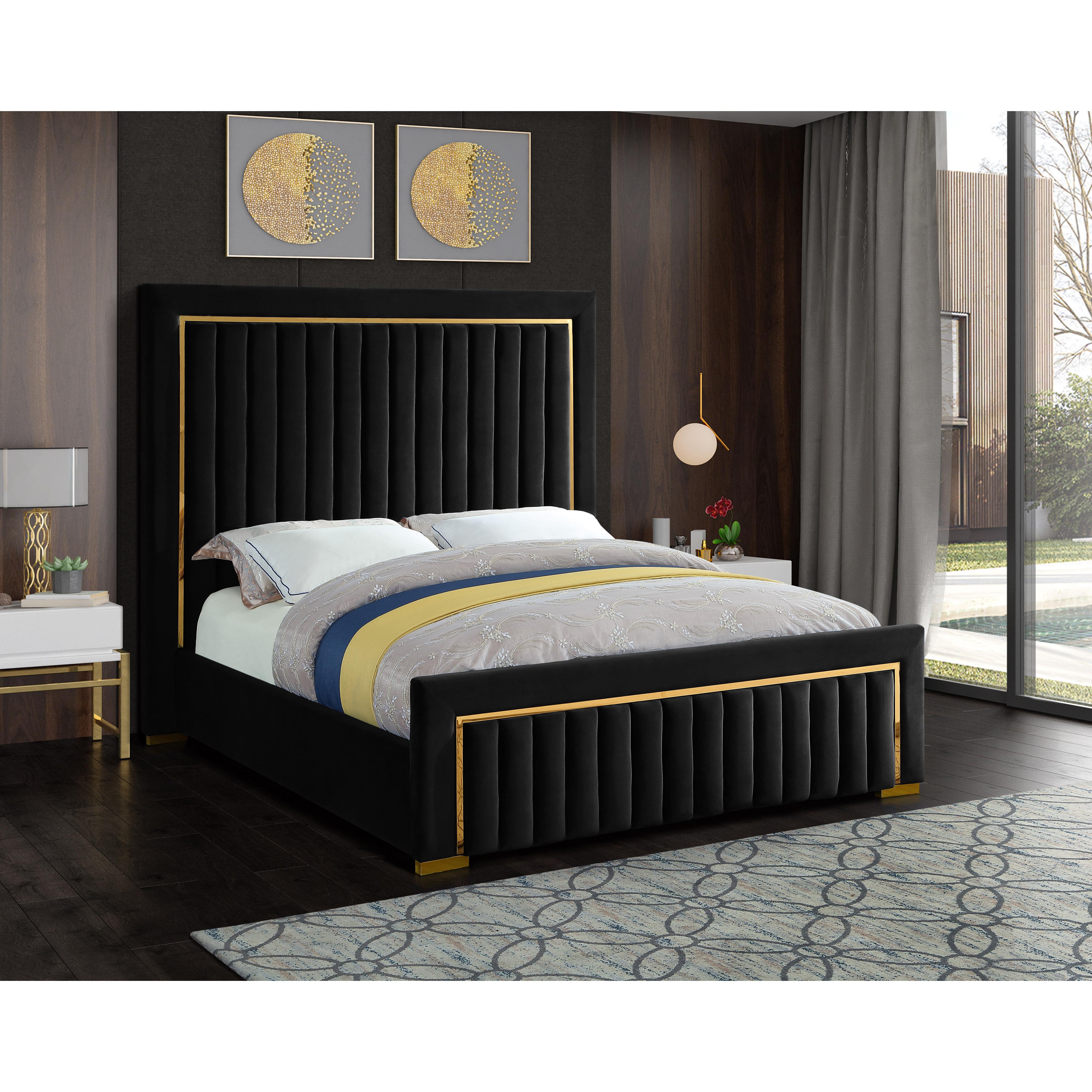 Meridian Dolce Black Velvet Queen Bed (3 Boxes)