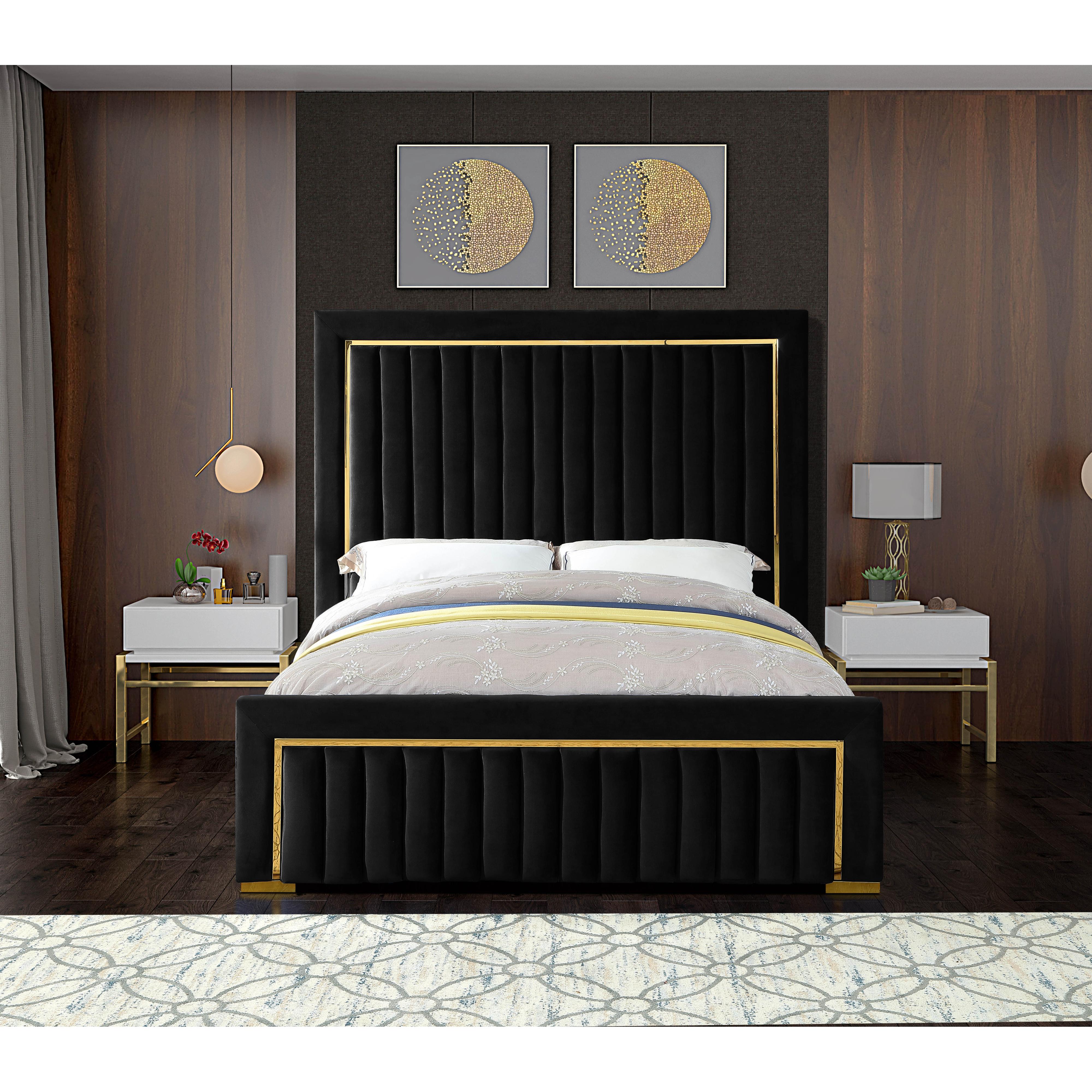 Meridian Dolce Black Velvet Queen Bed (3 Boxes)
