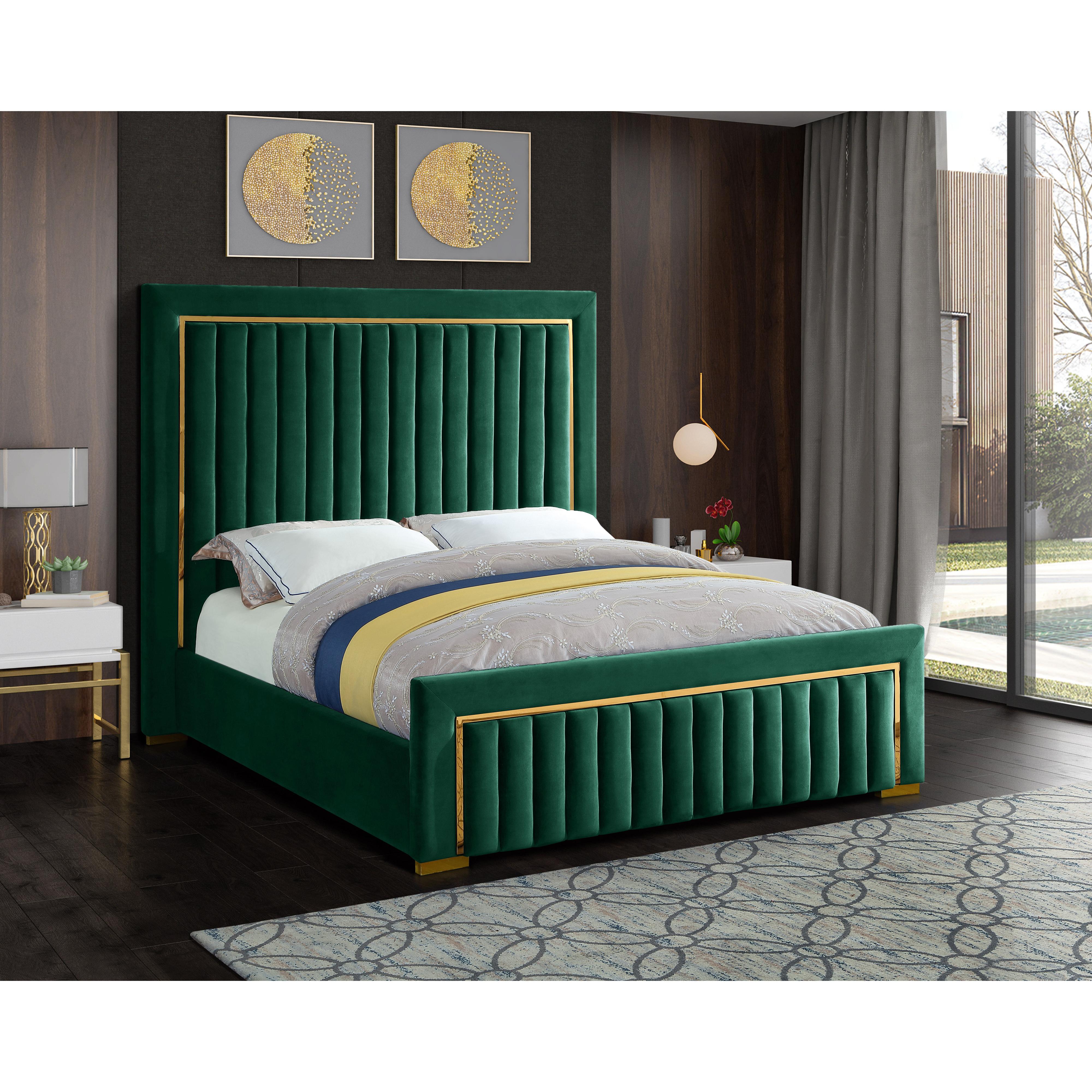 Meridian Dolce Green Velvet Queen Bed (3 Boxes)