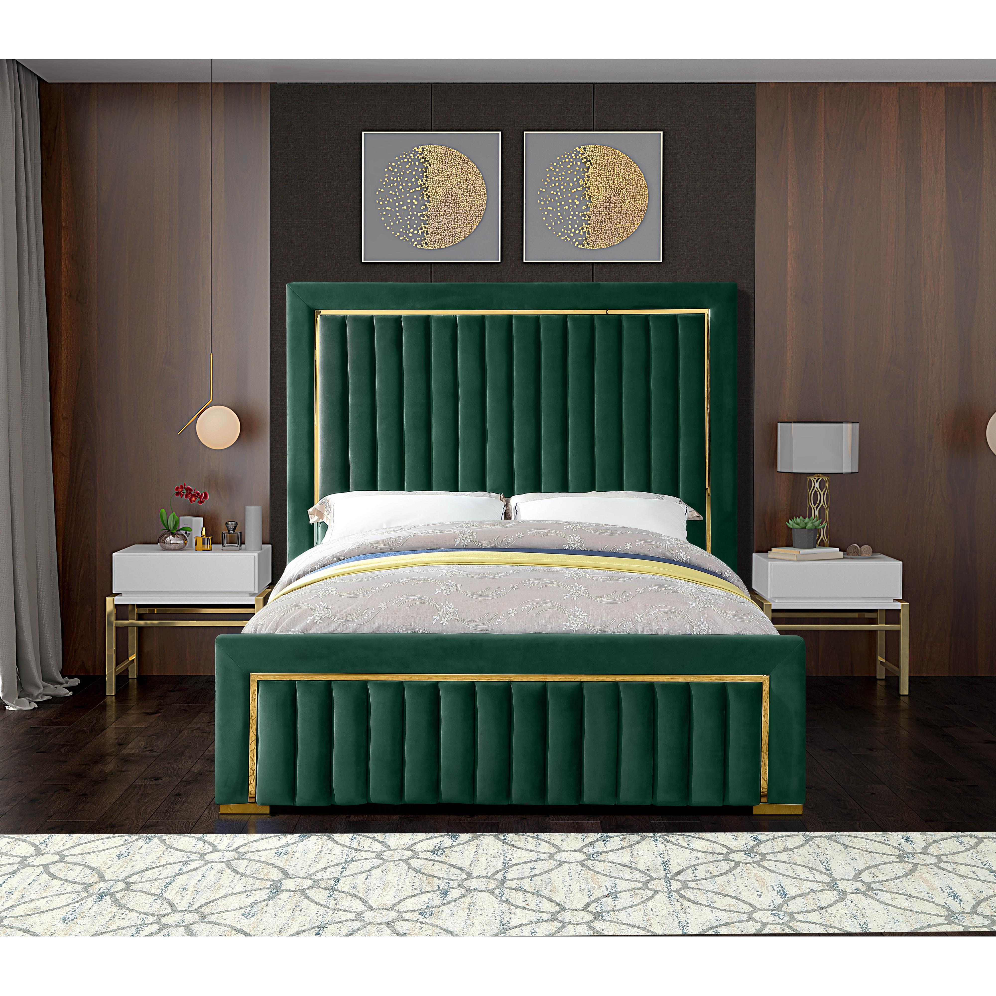Meridian Dolce Green Velvet Queen Bed (3 Boxes)