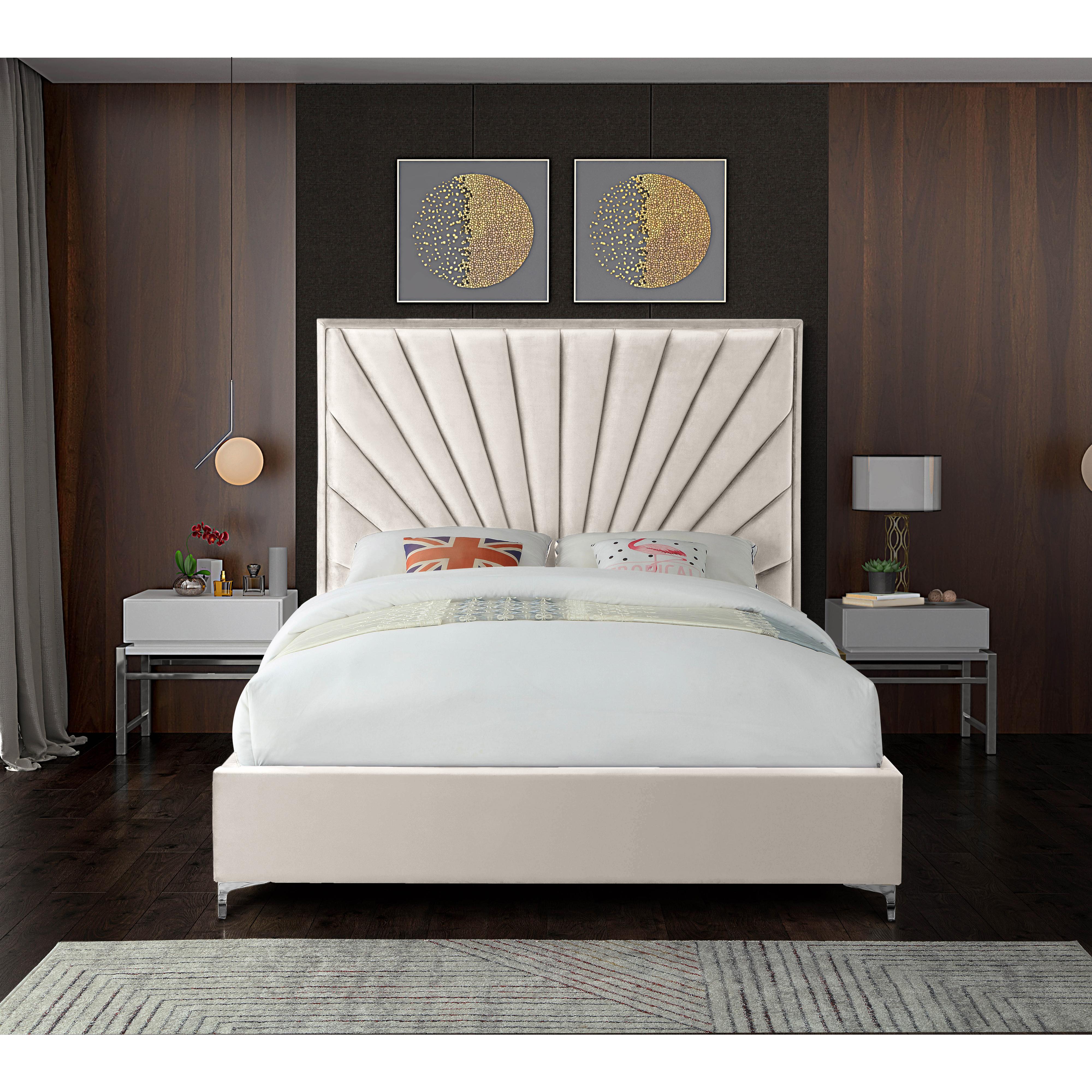 Meridian Eclipse Cream Velvet Queen Bed
