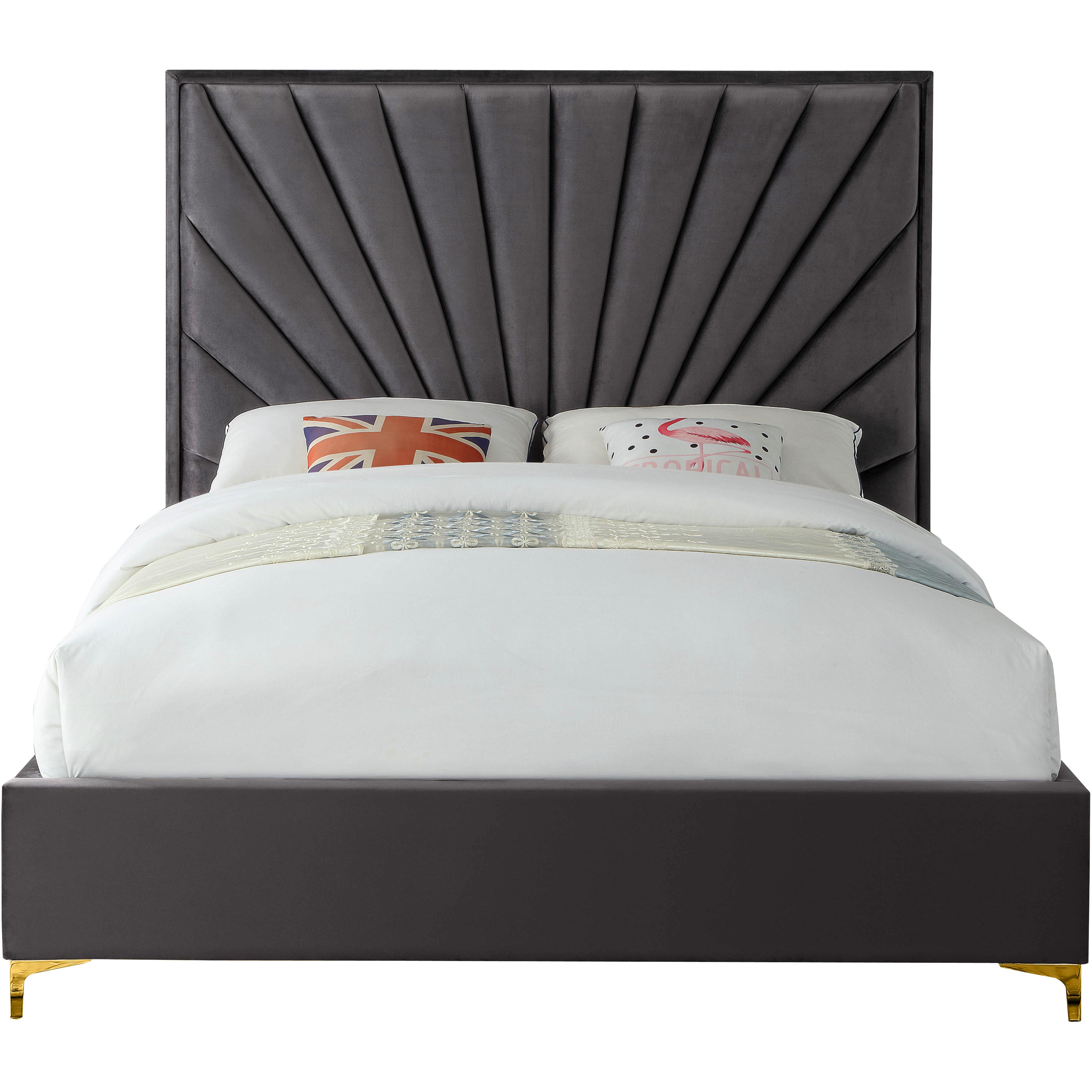 Meridian Eclipse Grey Velvet Queen Bed