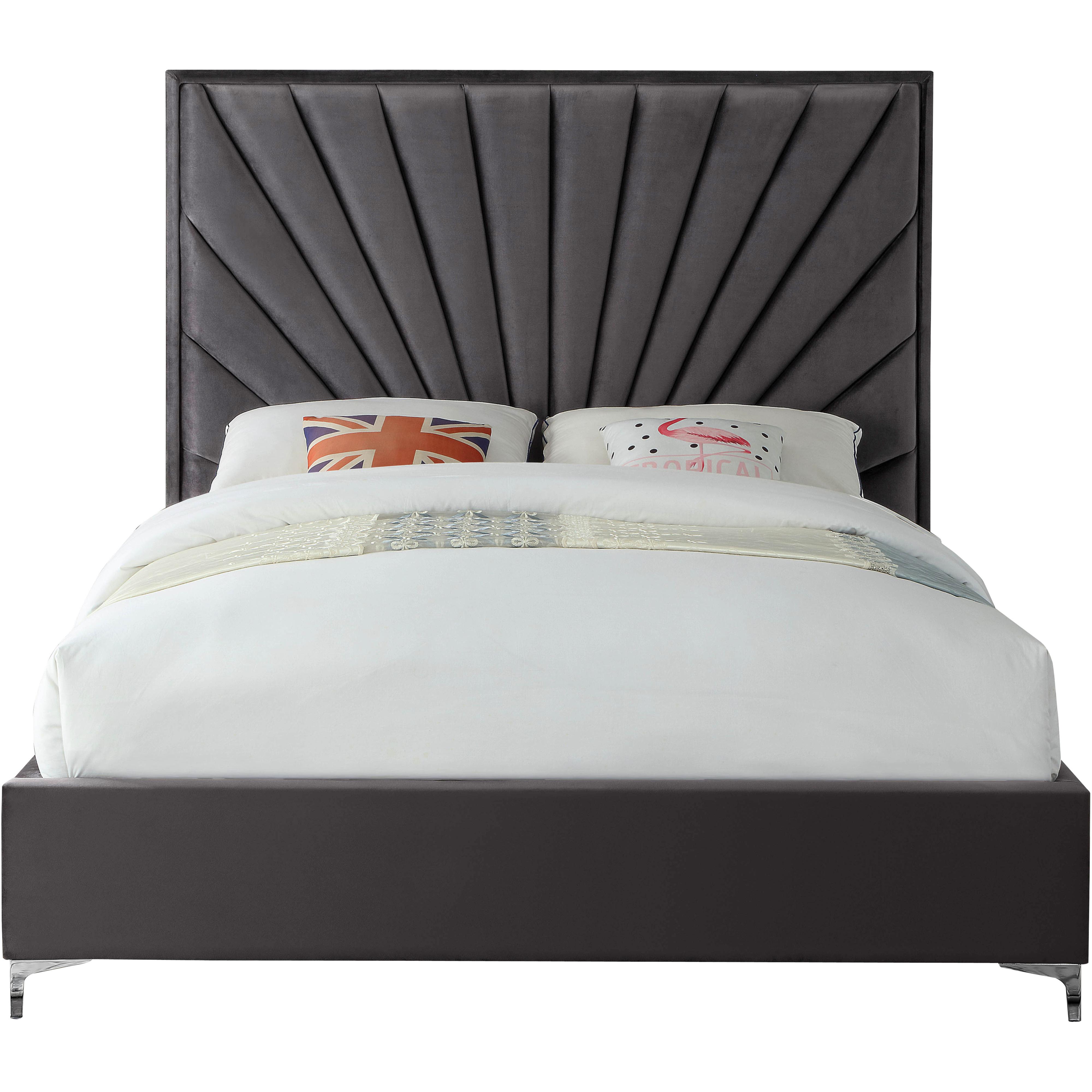 Meridian Eclipse Grey Velvet Queen Bed