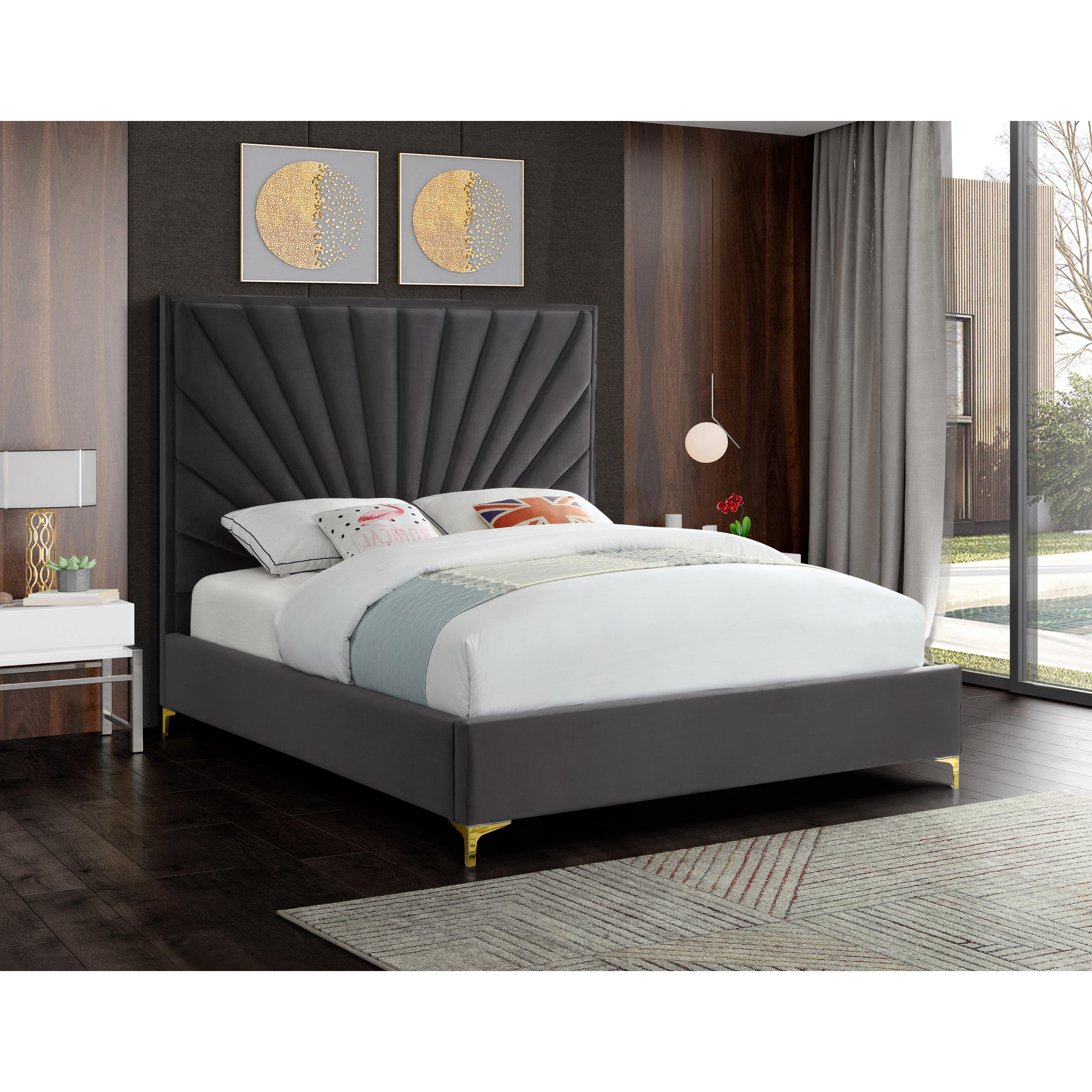 Meridian Eclipse Grey Velvet Queen Bed