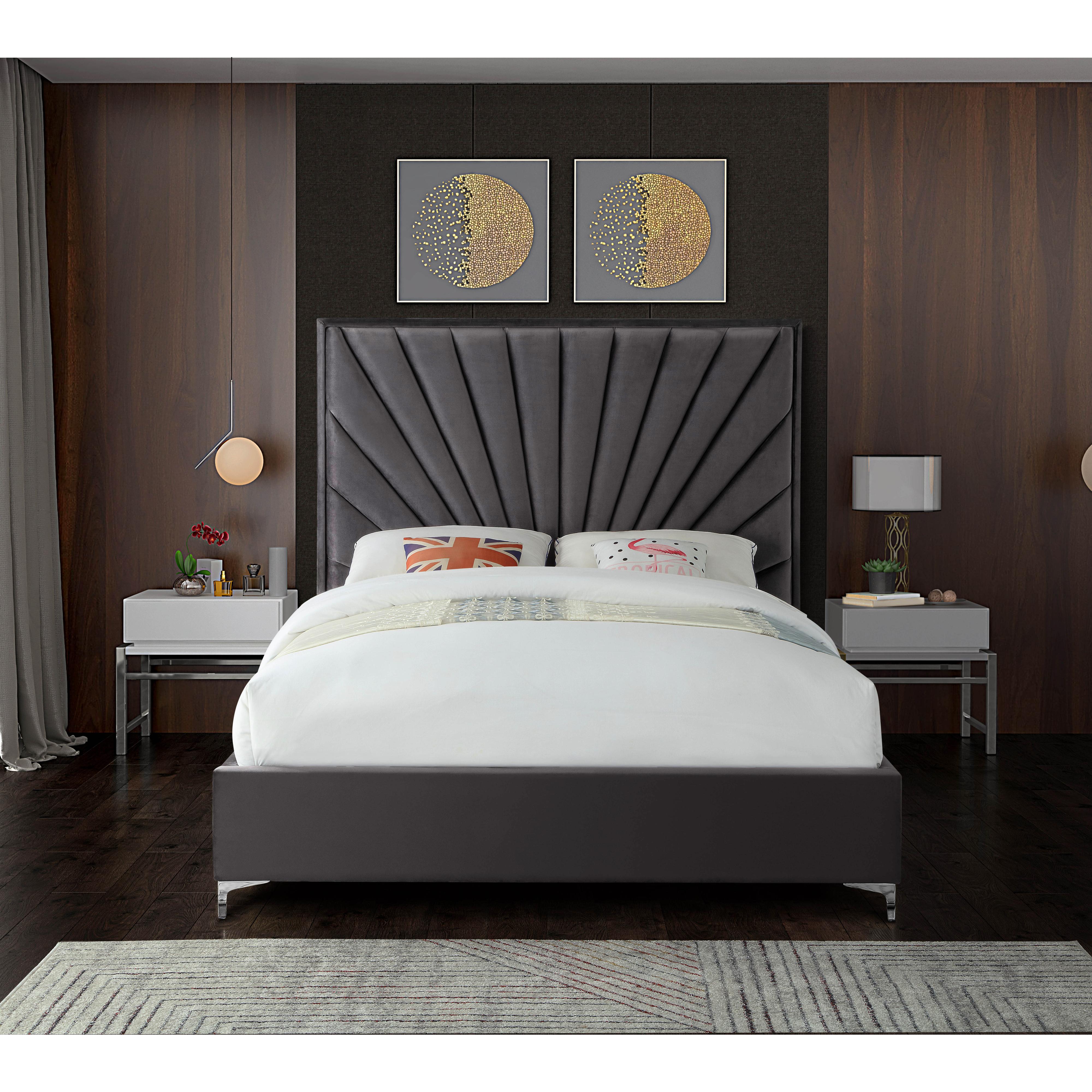 Meridian Eclipse Grey Velvet Queen Bed