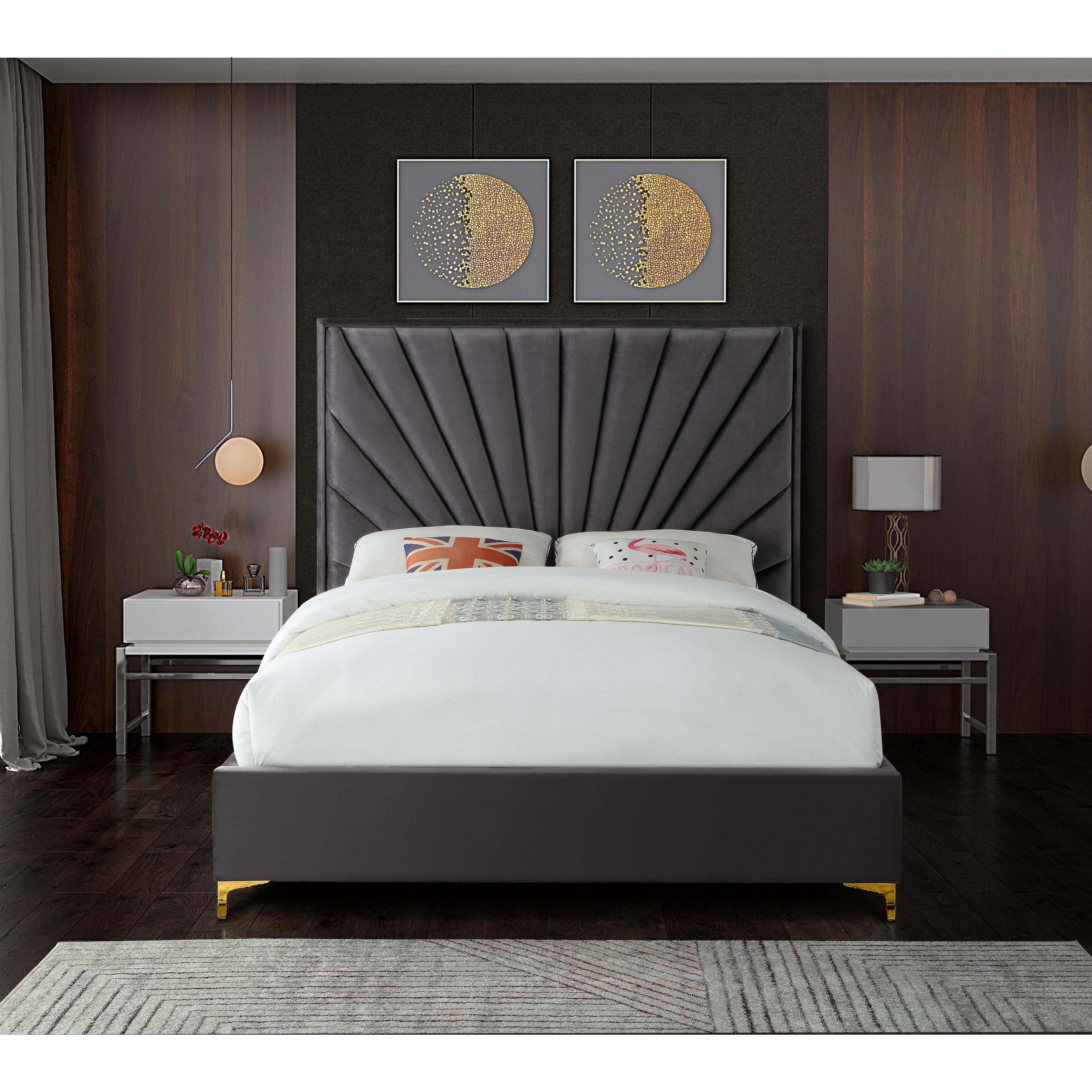 Meridian Eclipse Grey Velvet Queen Bed