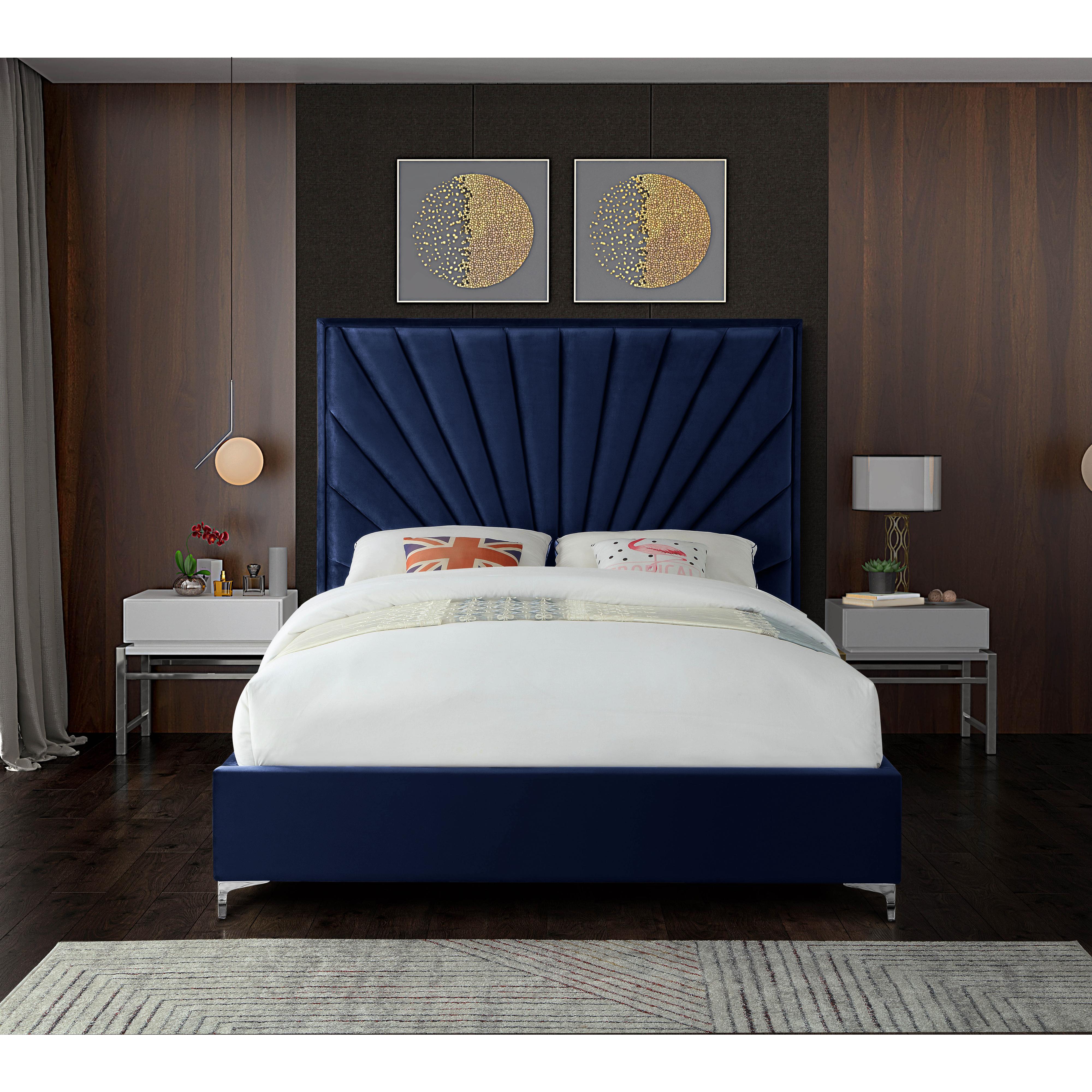 Meridian Eclipse Navy Velvet Queen Bed