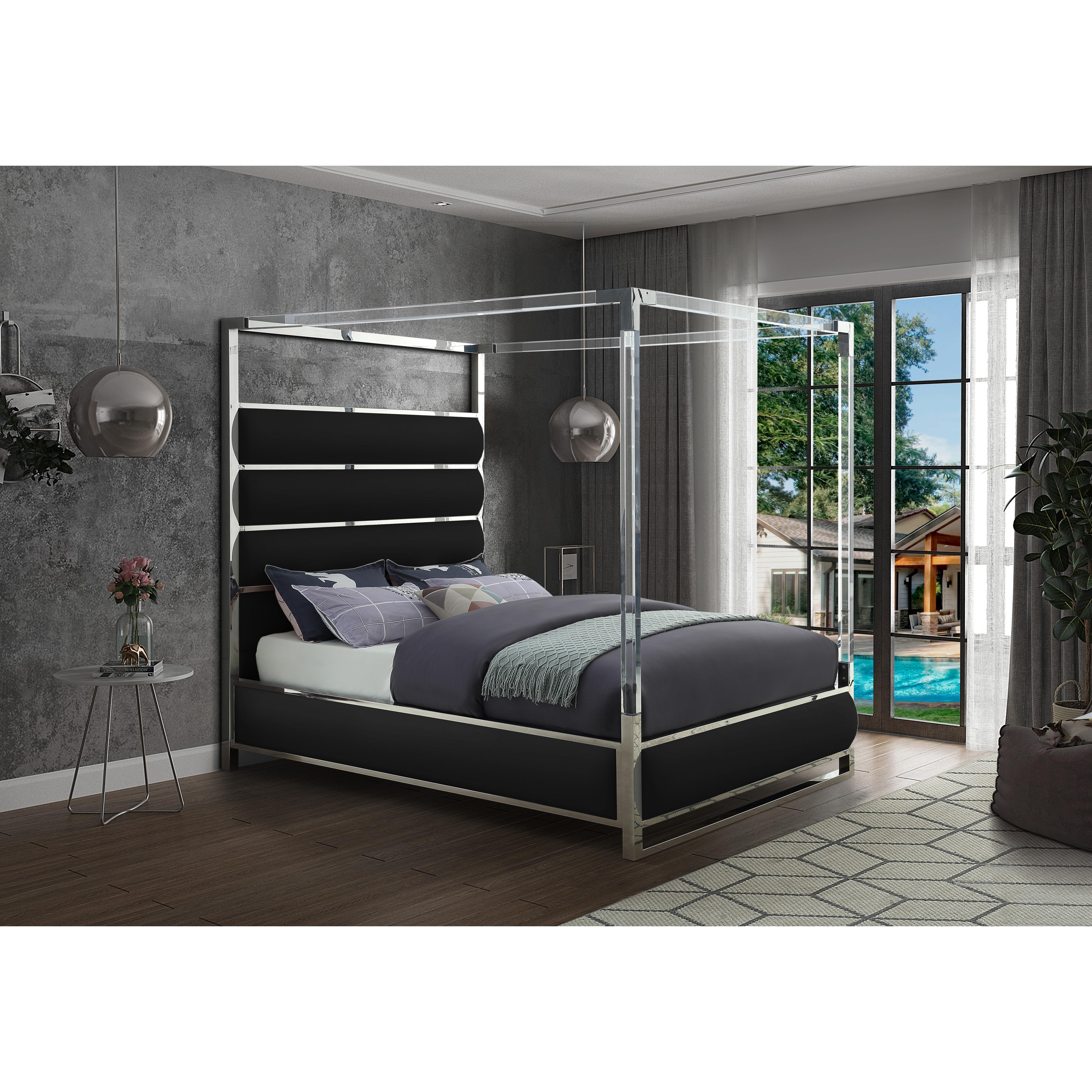 Meridian Encore Black Vegan Leather Queen Bed (4 Boxes)