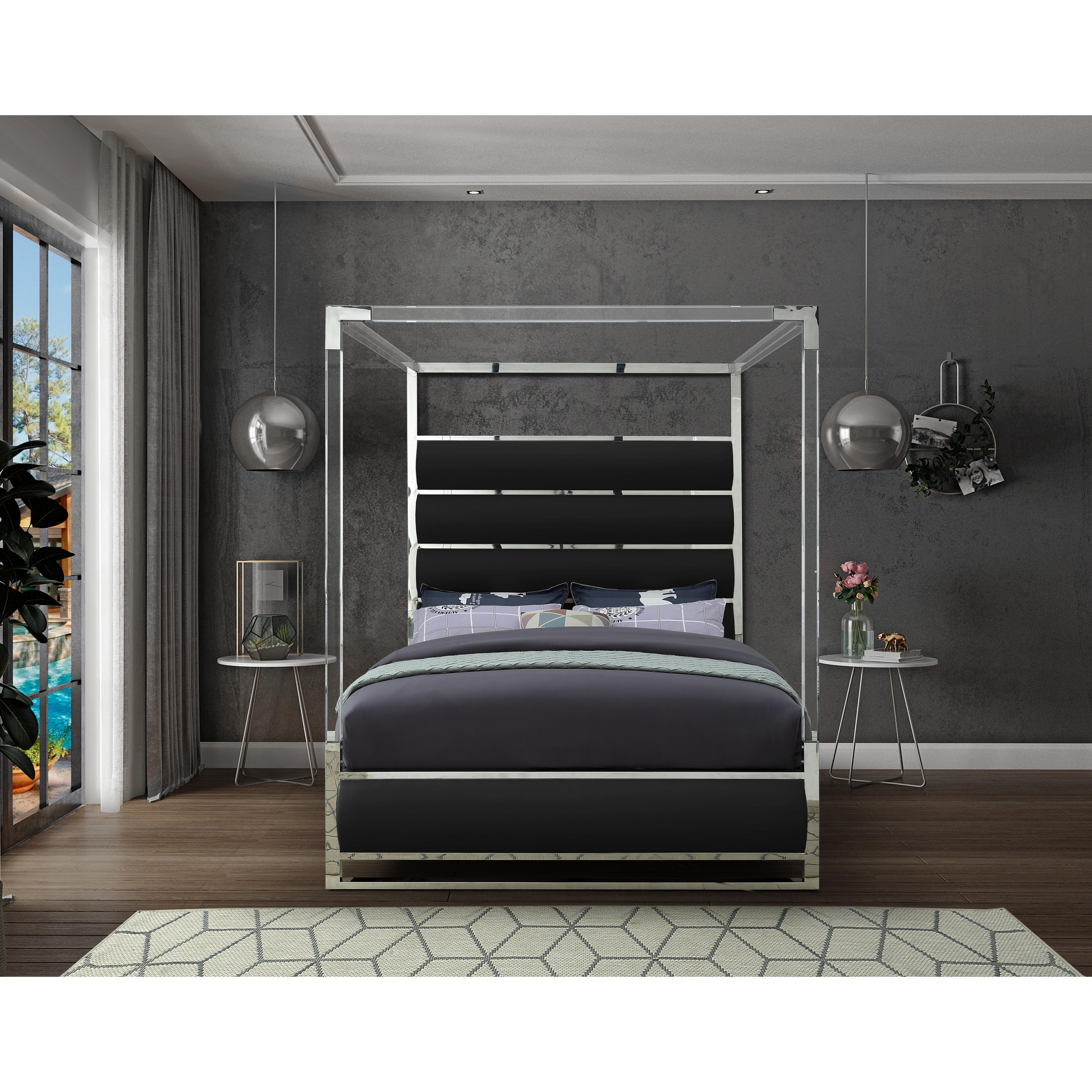 Meridian Encore Black Vegan Leather Queen Bed (4 Boxes)