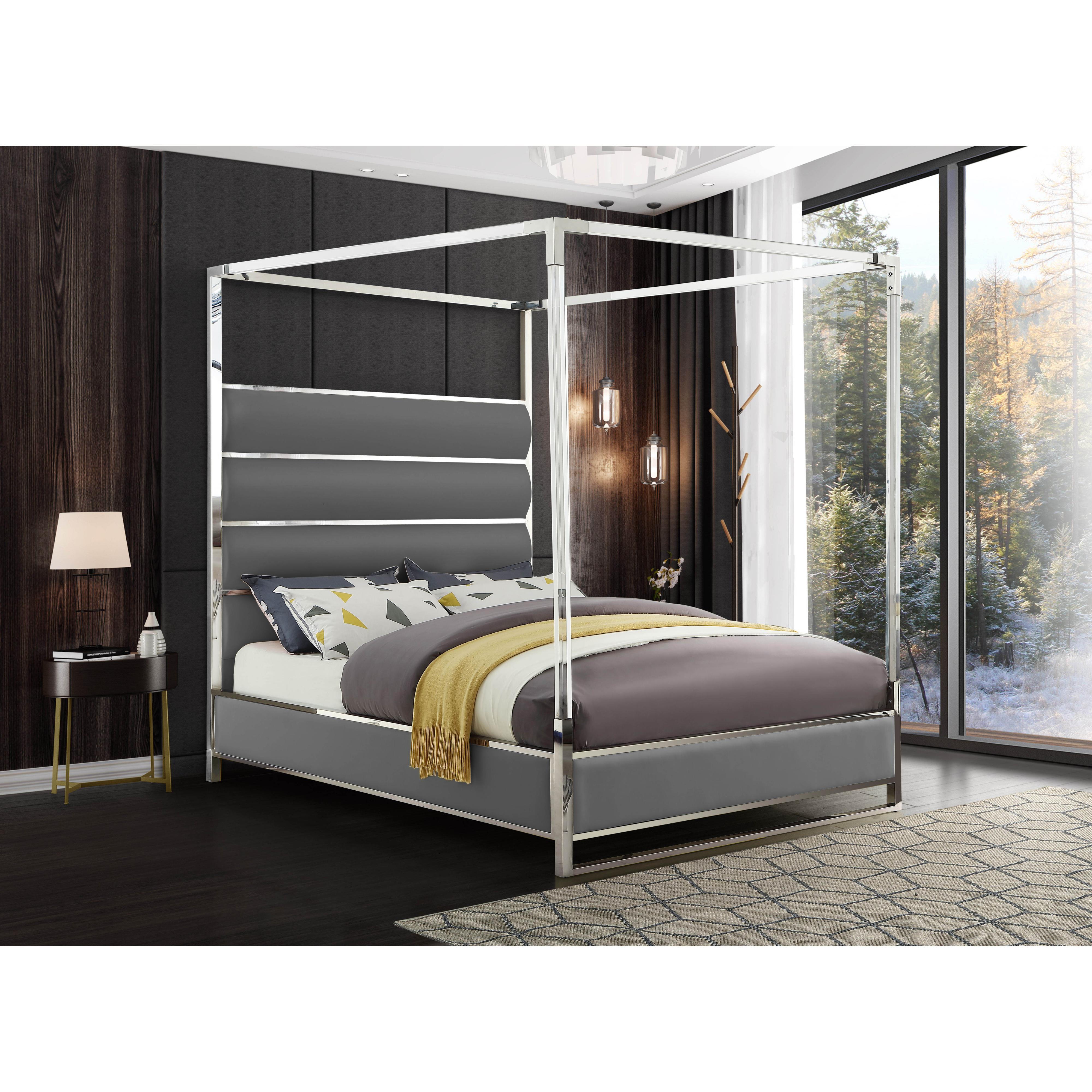 Meridian Encore Grey Vegan Leather King Bed (4 Boxes)