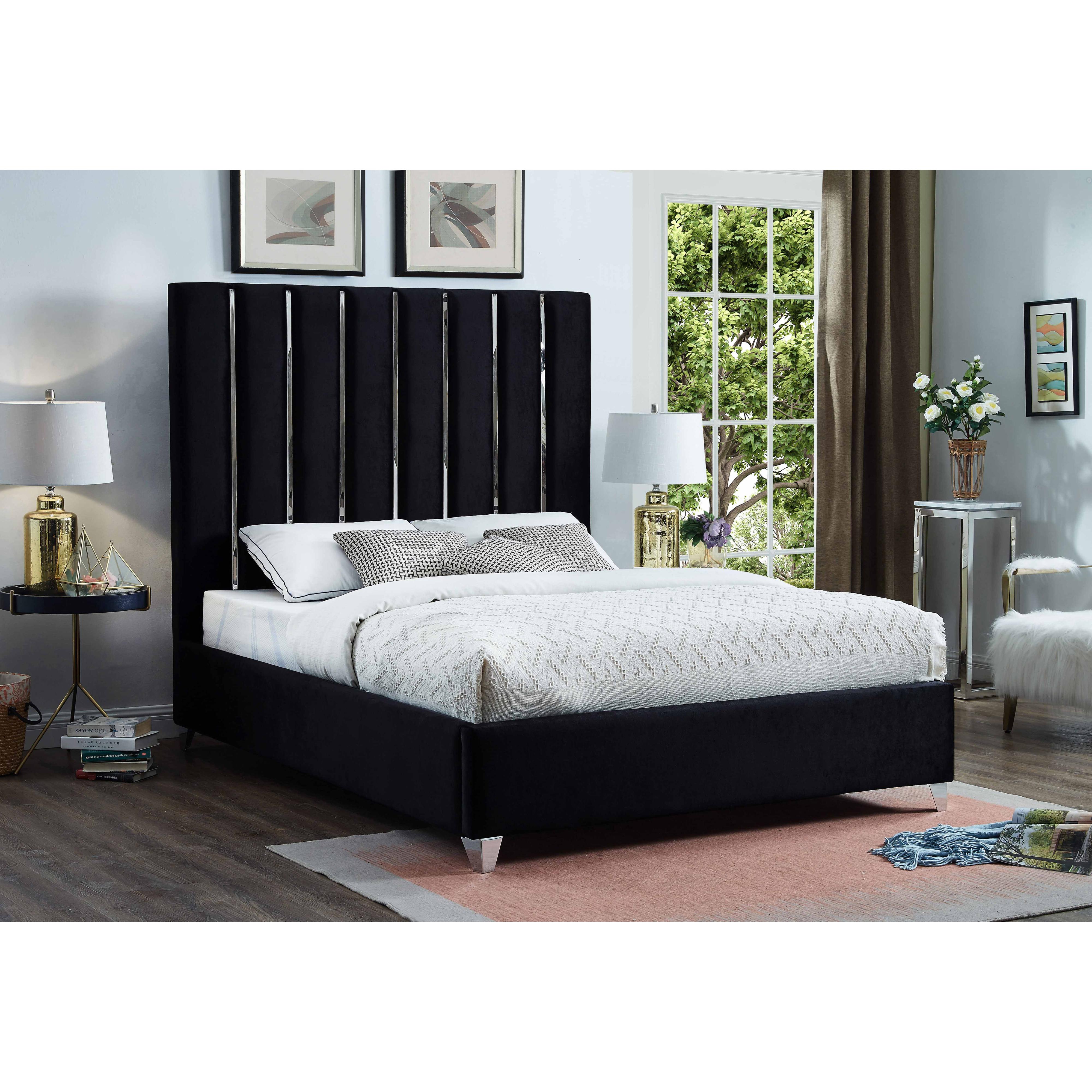 Meridian Enzo Black Velvet Full Bed