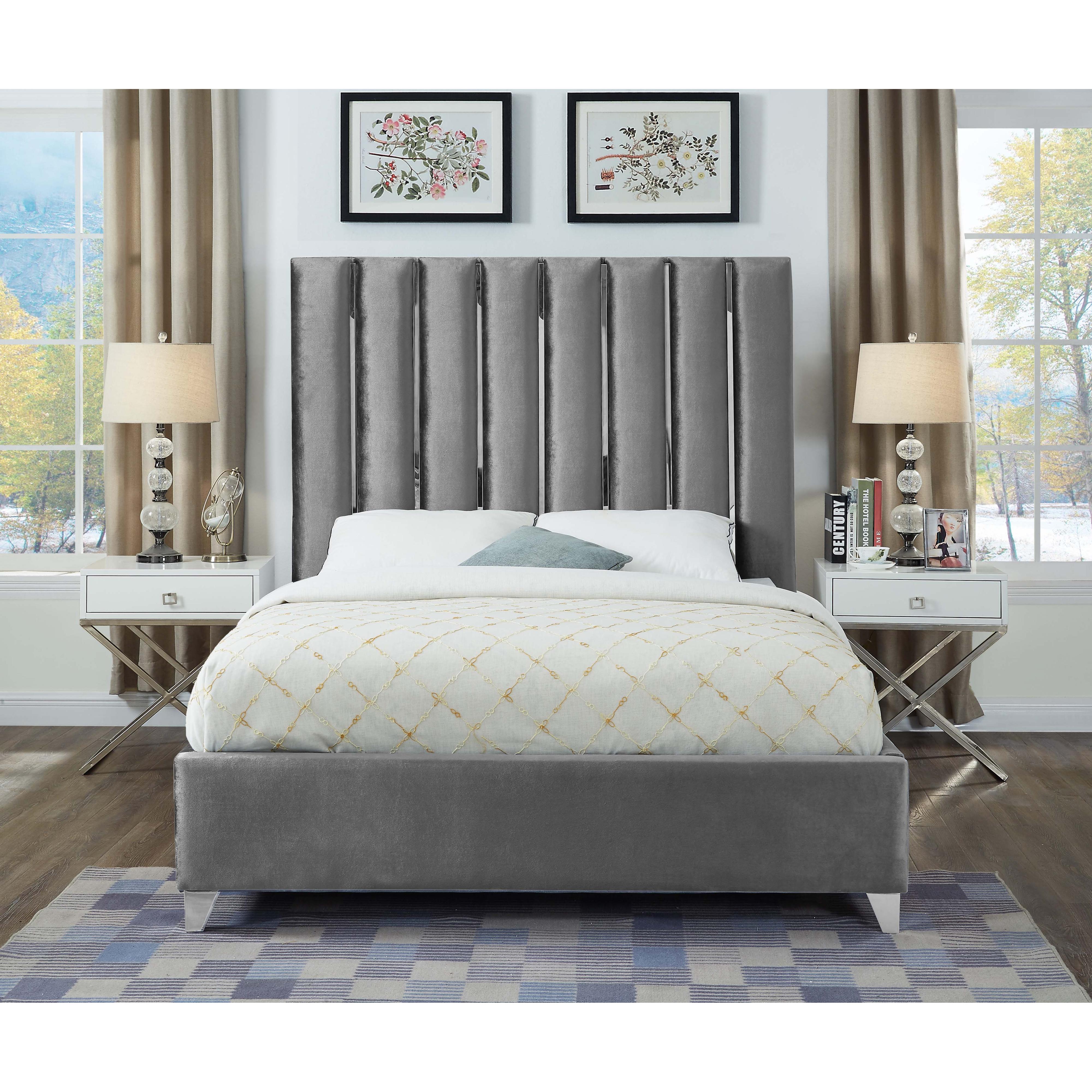 Meridian Enzo Grey Velvet Full Bed