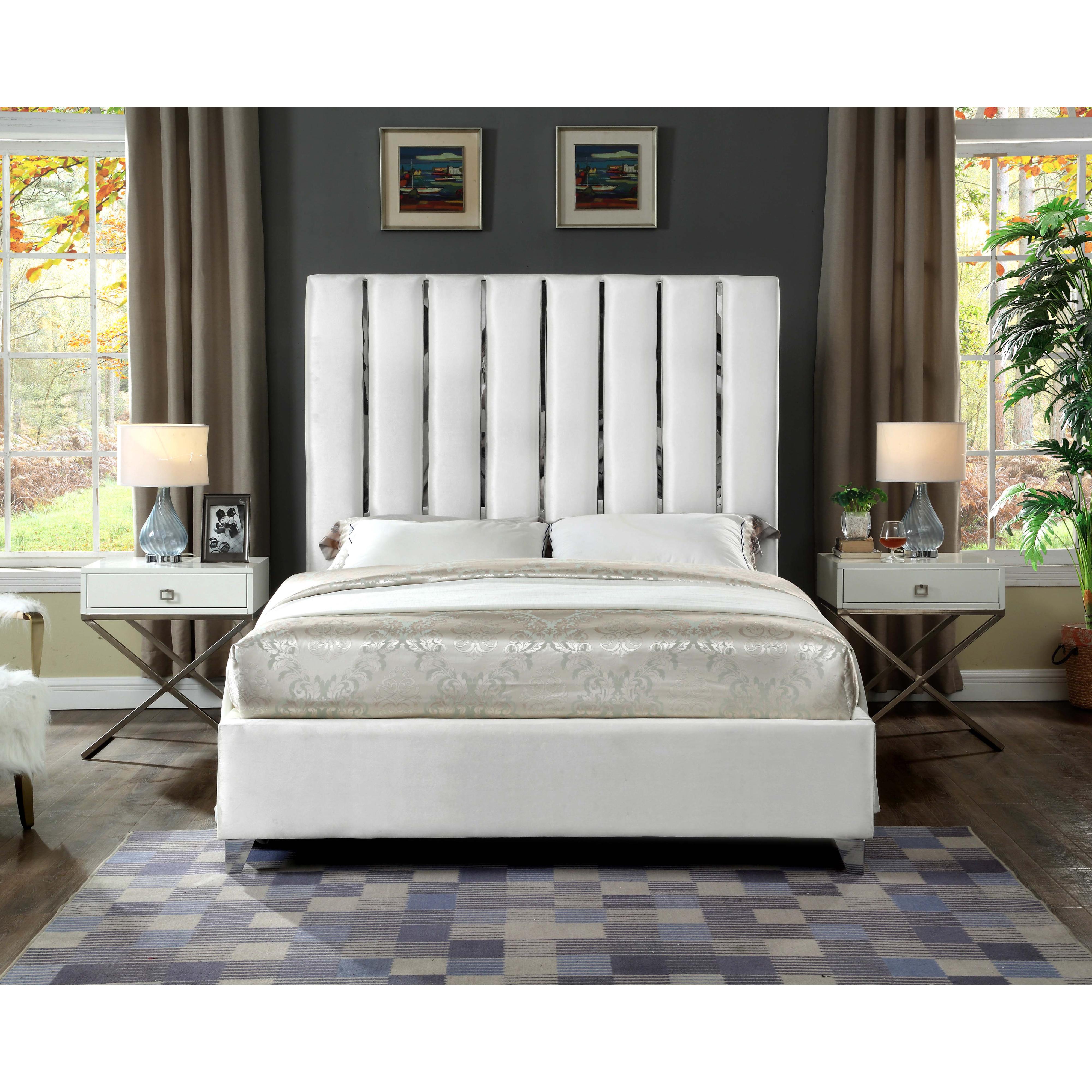 Meridian Enzo White Velvet Full Bed