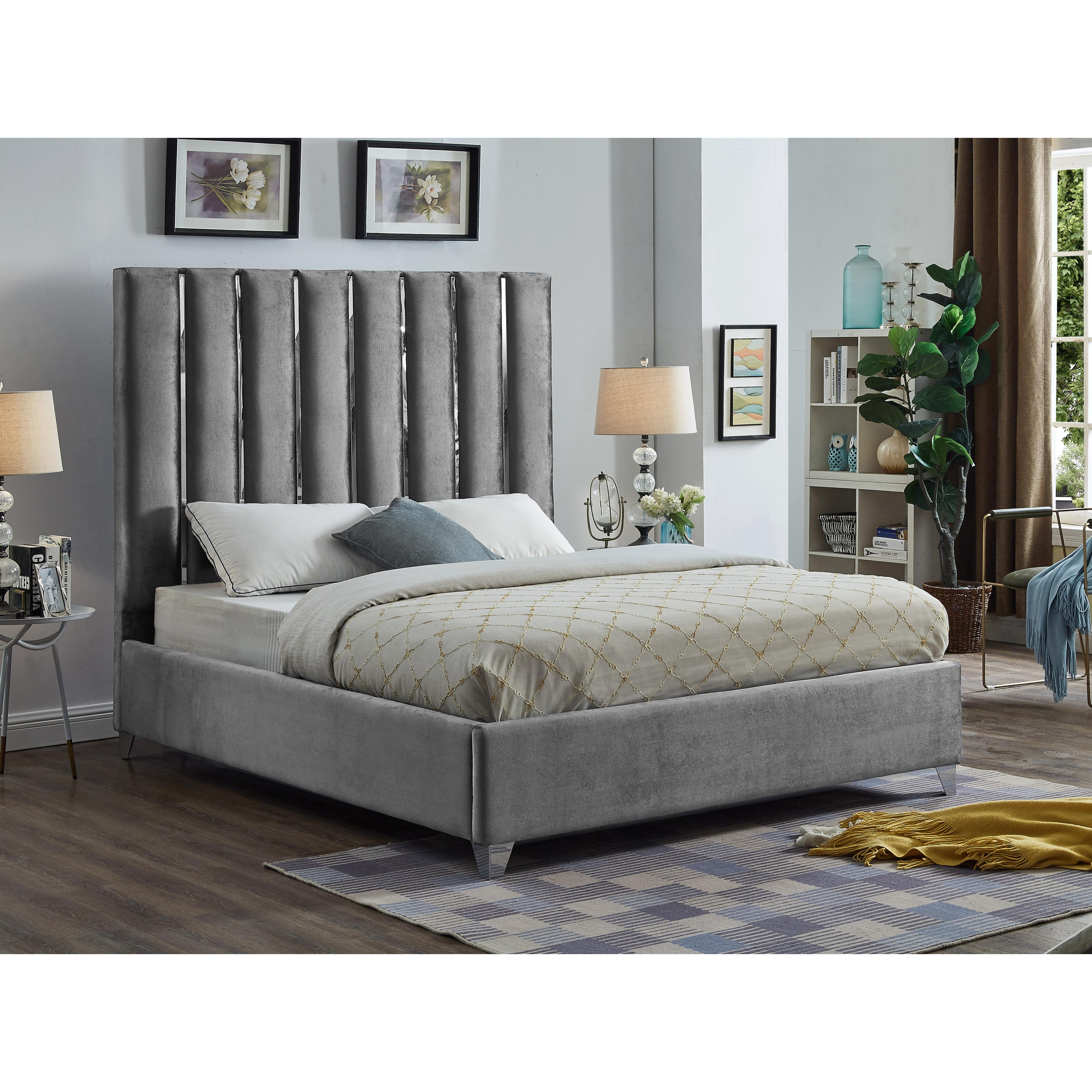 Meridian Enzo Grey Velvet King Bed