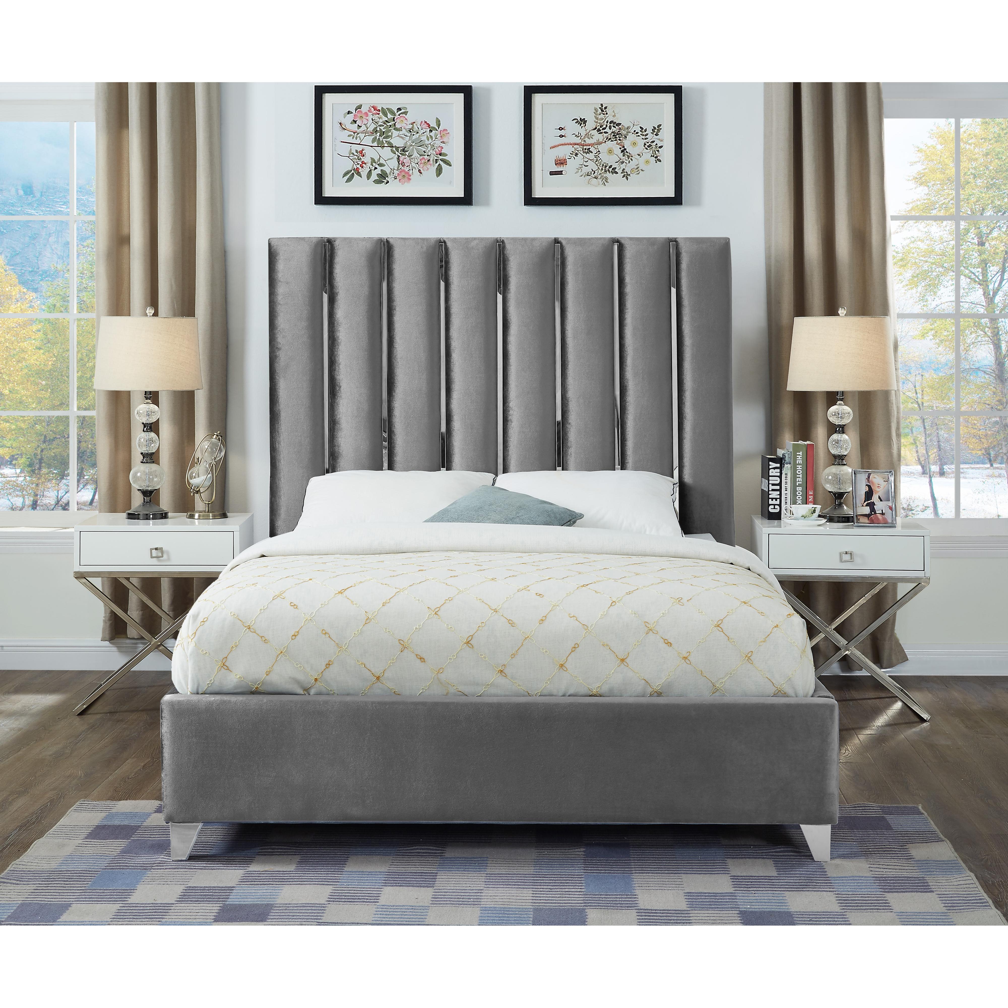 Meridian Enzo Grey Velvet King Bed