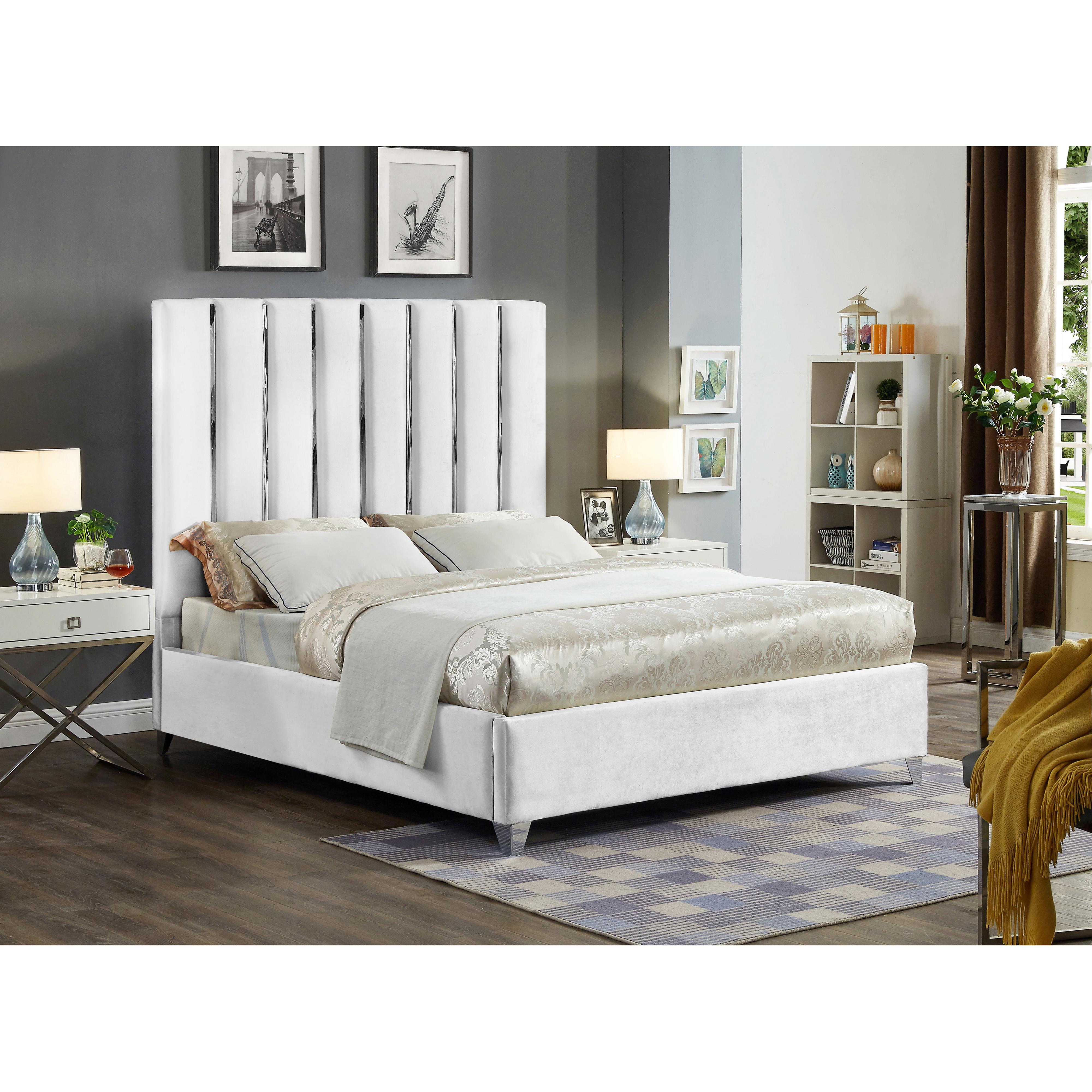 Meridian Enzo White Velvet King Bed