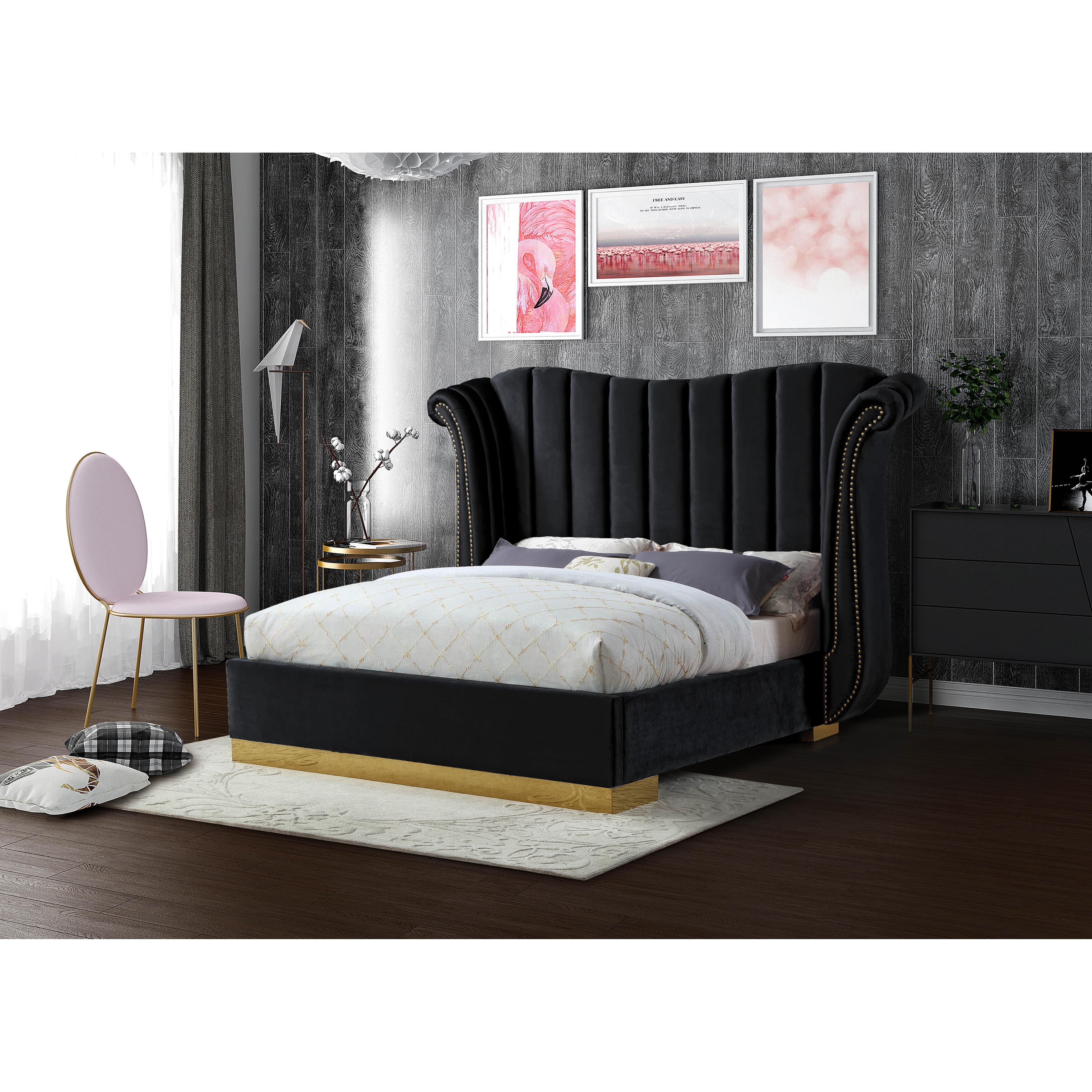 Meridian Flora Black Velvet King Bed (3 Boxes)