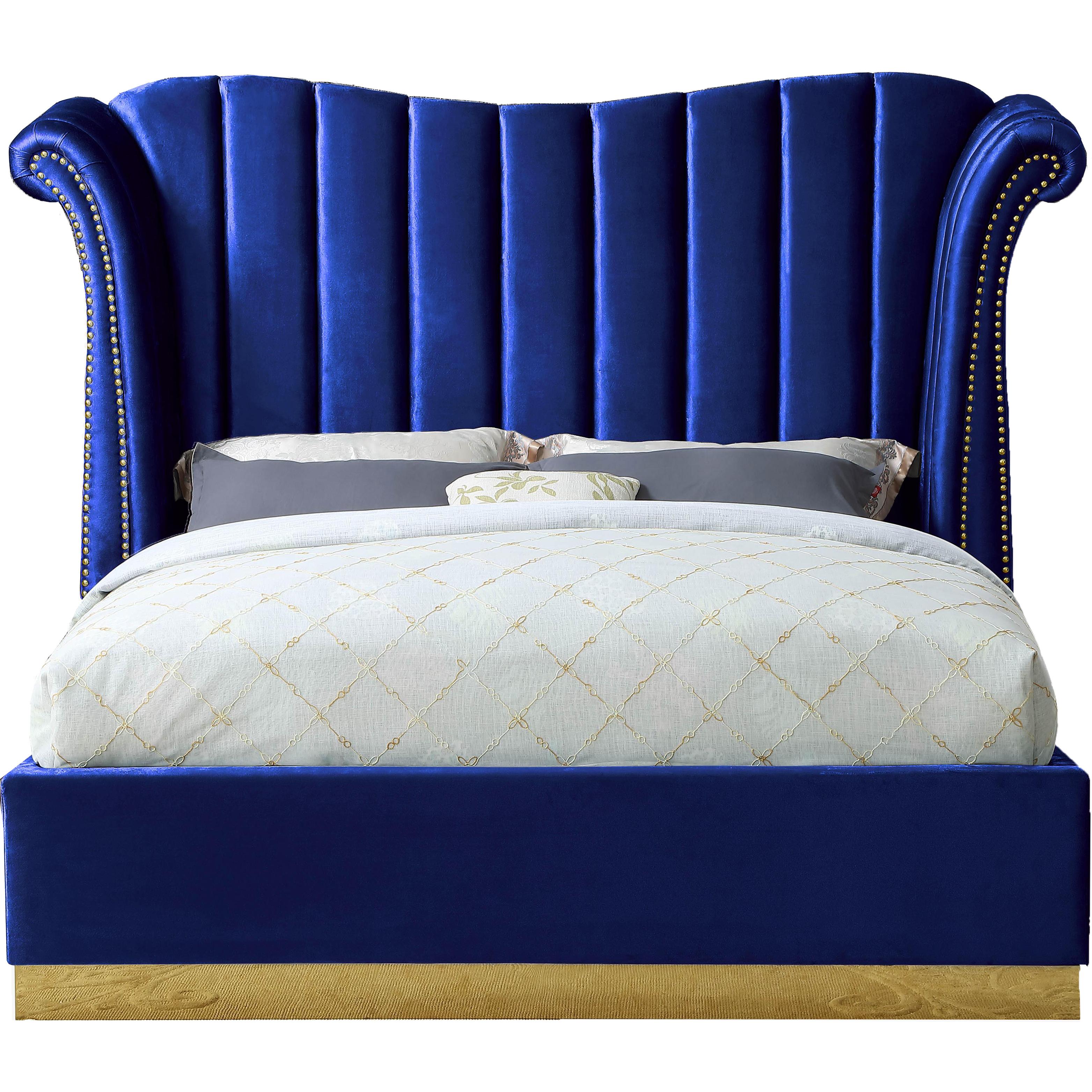 Meridian Flora Navy Velvet Queen Bed (3 Boxes)
